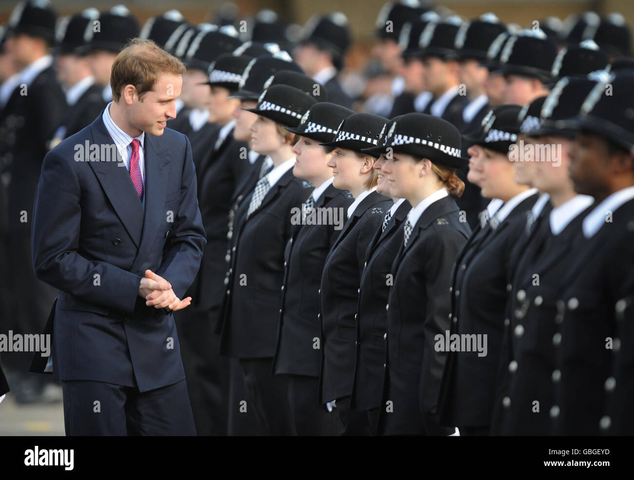 Prince William inspects a parade of newly passed out police officers at the Peel Centre in Hendon, north London today. Stock Photo
