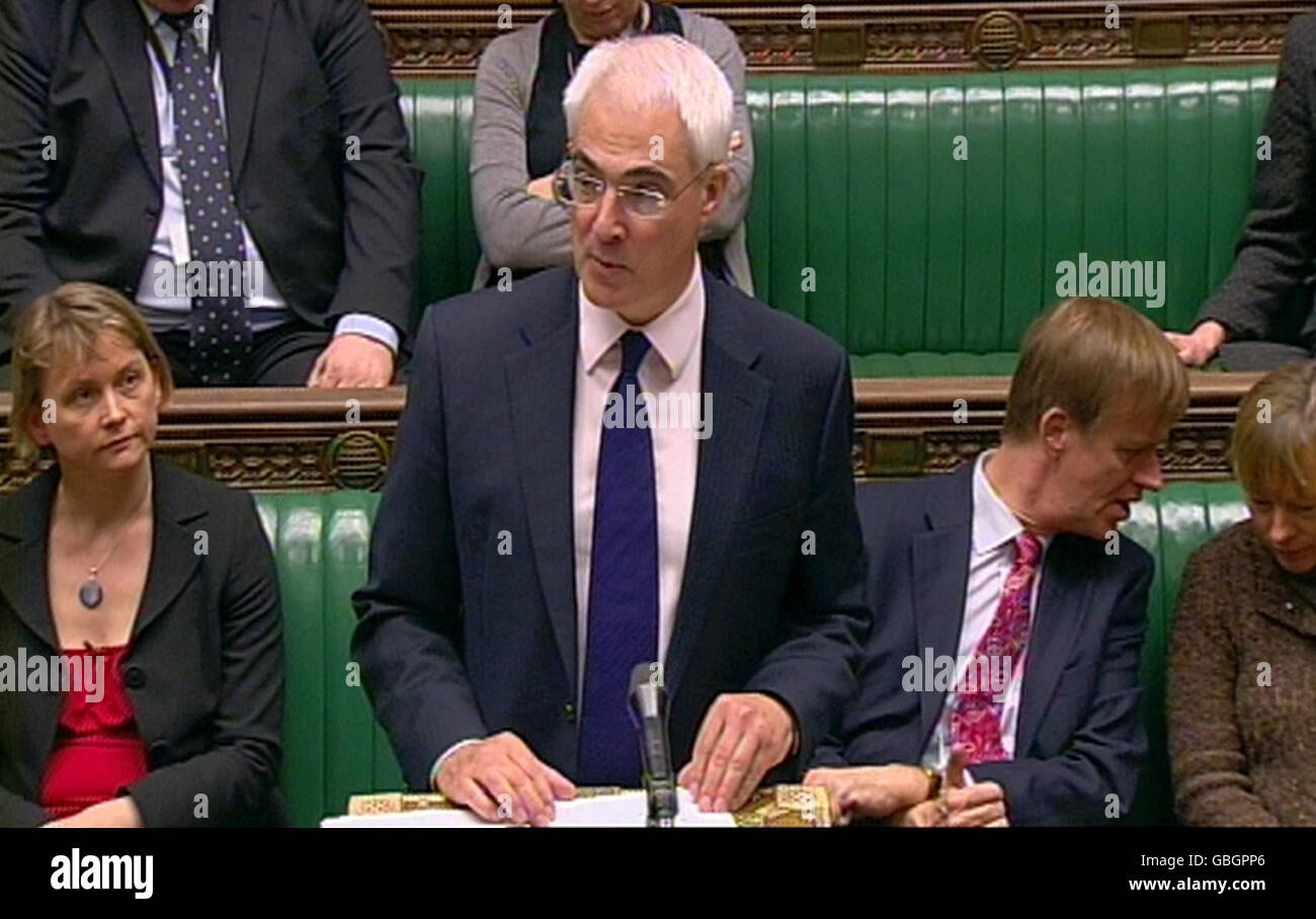 Chancellor Alistair Darling speaks in the House of Commons, London, where he said the G20 summit of finance ministers, held at the weekend, agreed to 'take whatever action is necessary for as long as necessary to boost demand and support jobs'. Stock Photo