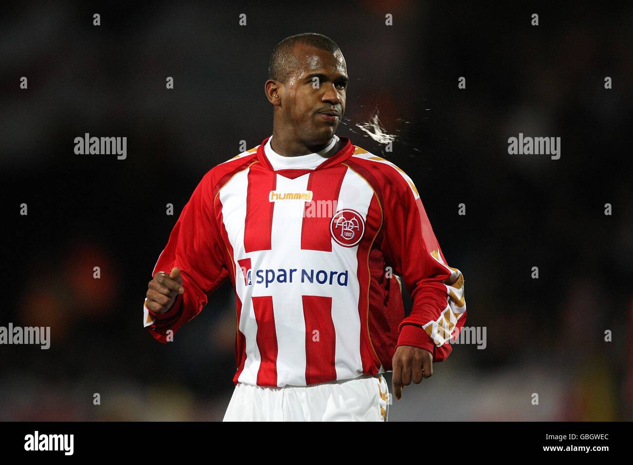 Soccer - UEFA Cup - Round of 16 - Second AaB Aalborg v Manchester - Aalborg Stadion. Lucas Caca, AaB Aalborg Stock Photo - Alamy