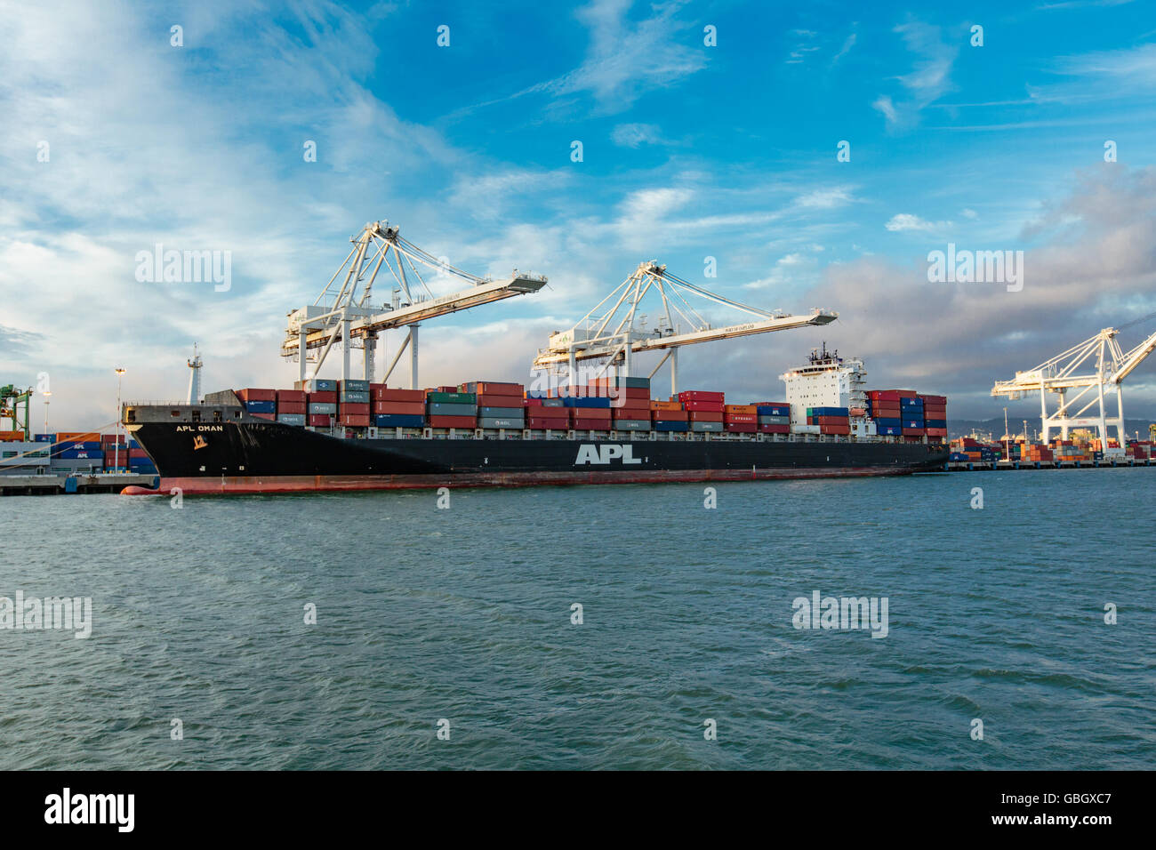 Container ships in San Francisco Bay and the Port of Oakland Stock Photo