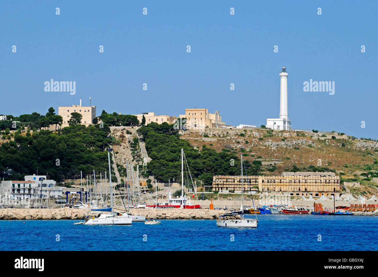 lighthouse, harbour, Santa Maria di Leuca, Leuca, Lecce Province, Puglia, Italy Stock Photo