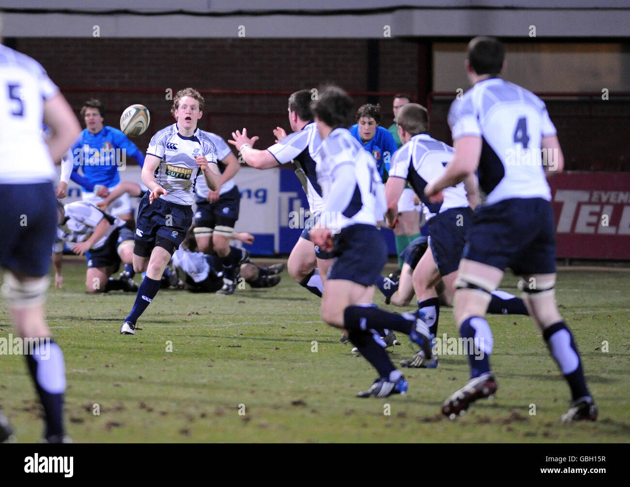 Rugby Union - Scotland Under 20s v Italy Under 20s - Dens Park. Scotland offload the ball during the International match at Dens Park, Dundee. Stock Photo