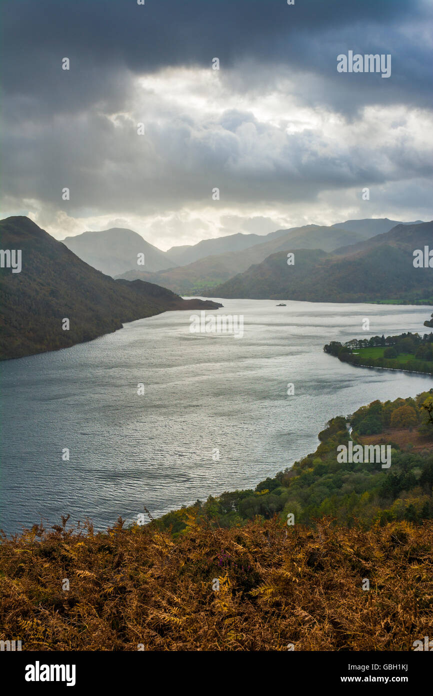 Ullswater and the surrounding fells viewed from Gowbarrow Park in the Lake District National Park, Cumbria, England. Stock Photo