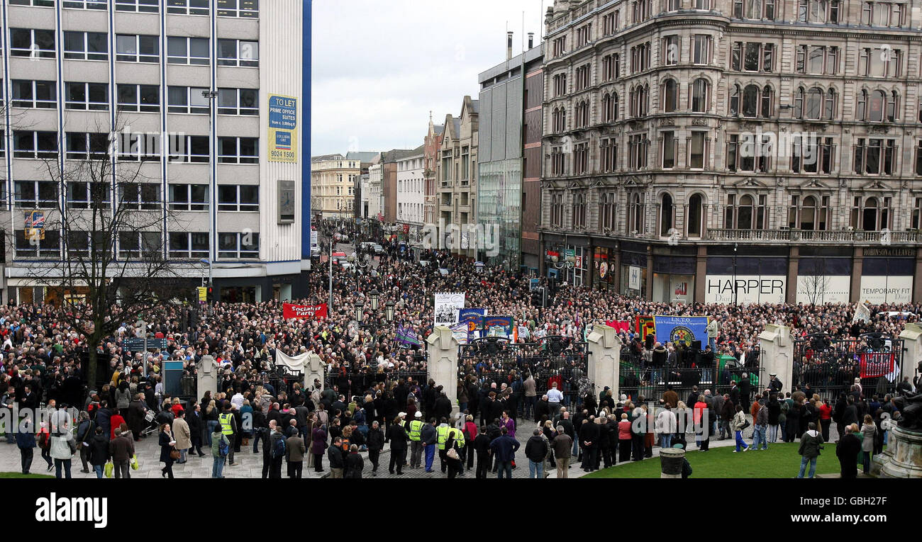 Some of the thousands of people who gathered at Belfast City Hall to