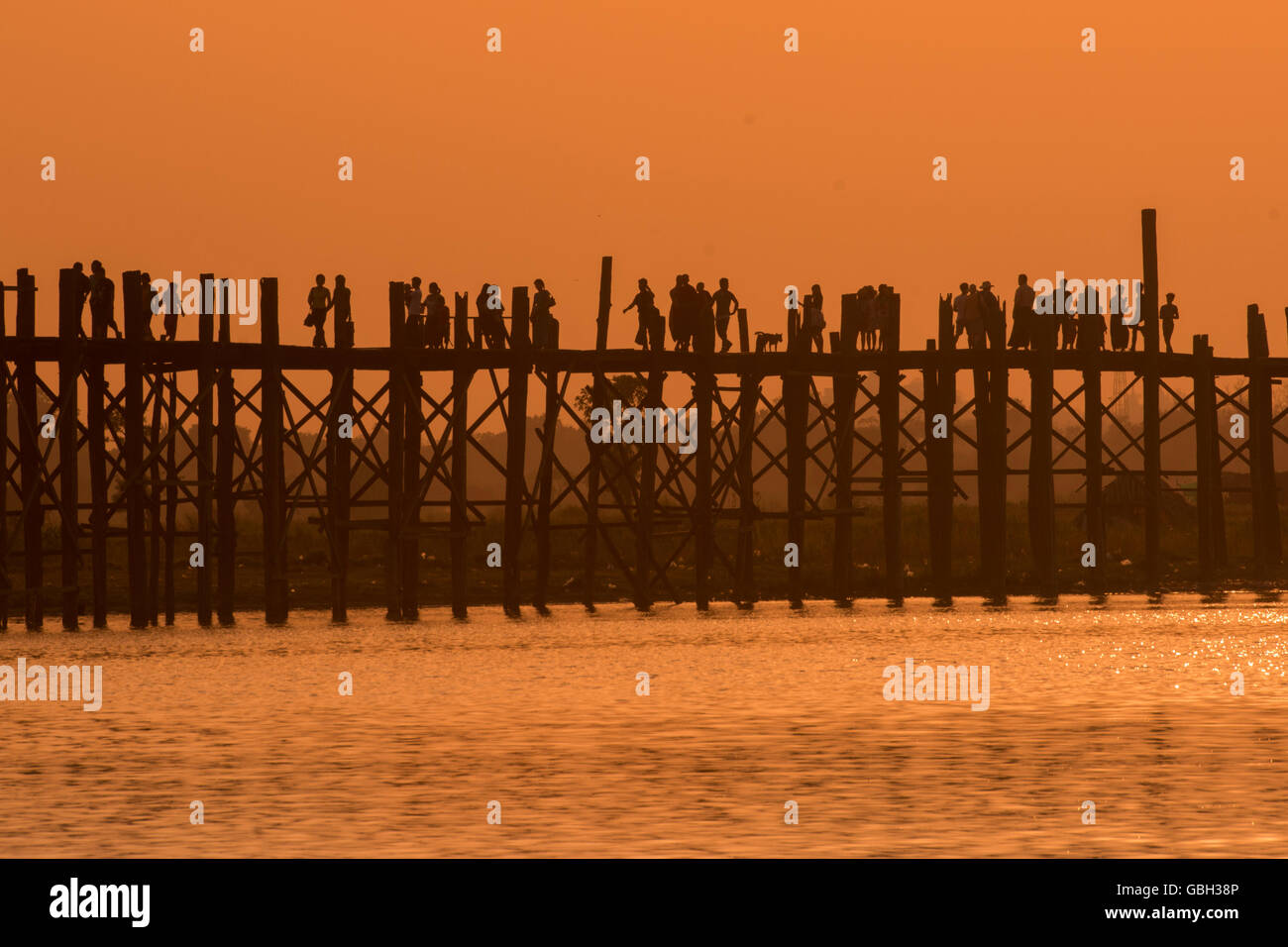 the u bein bridge in Amarapura near the City of Mandalay in Myanmar in ...