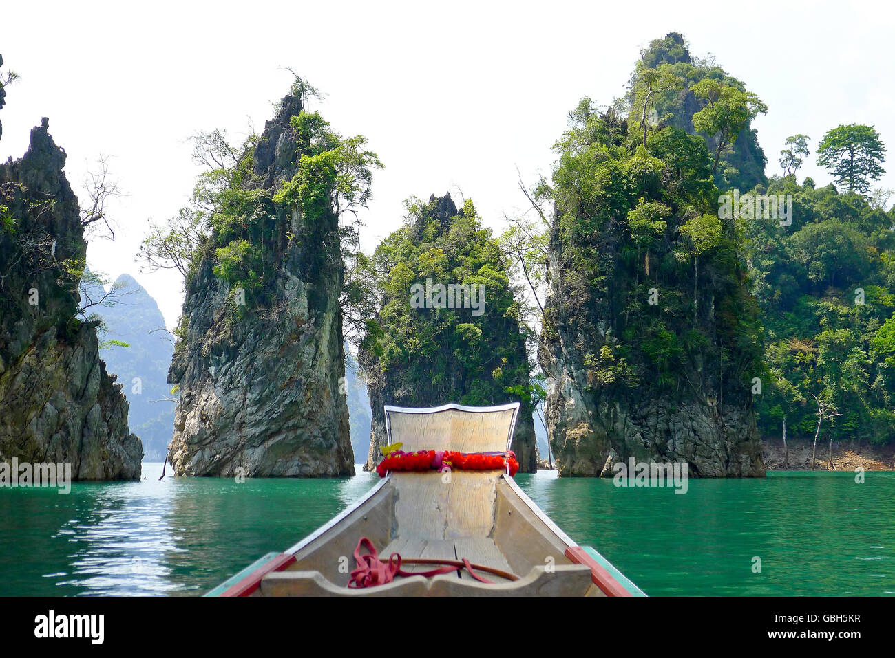 Long tail boat at lake Khao sok National parc Thailand Stock Photo