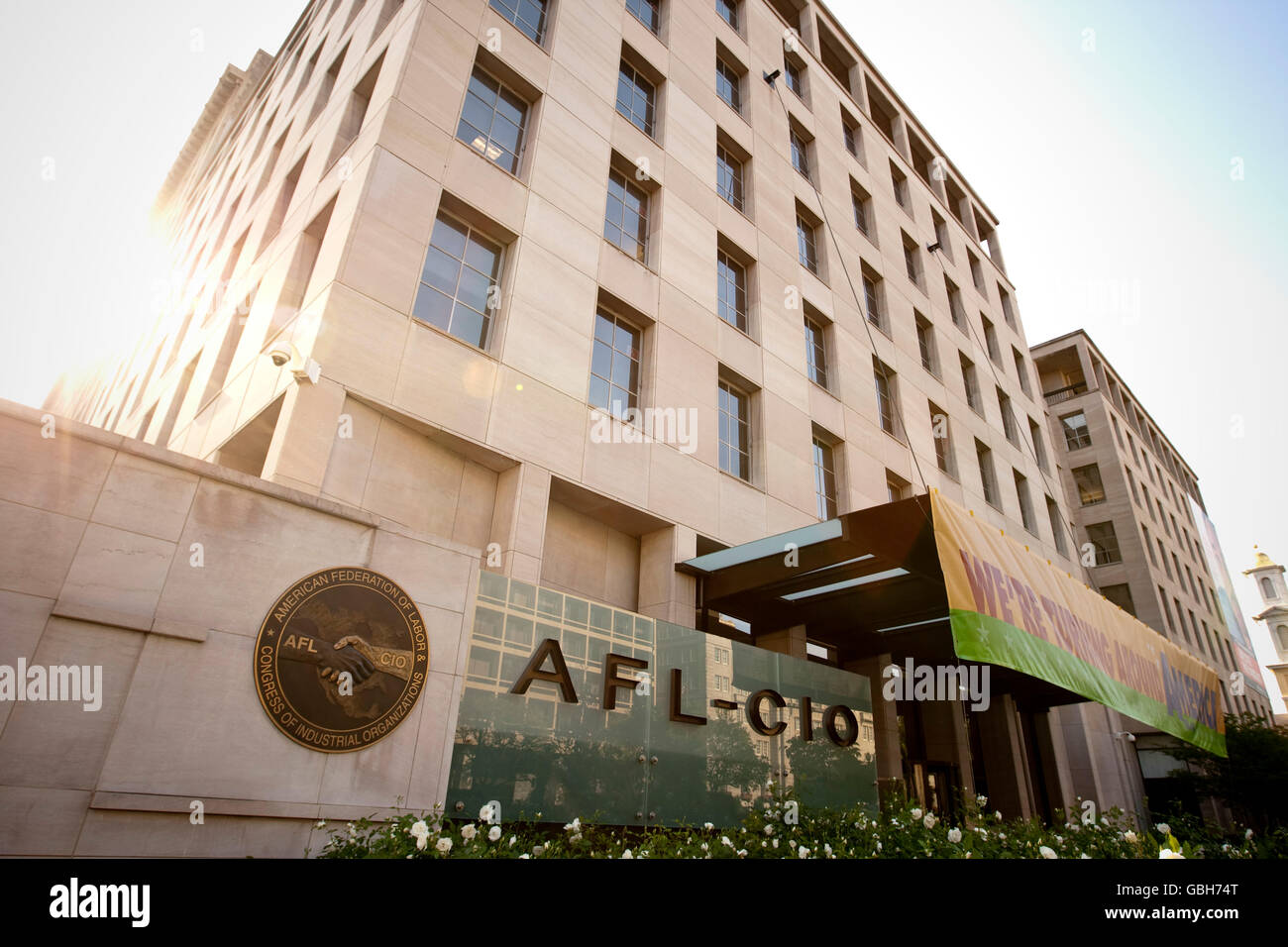 View of the AFL-CIO labor union headquarters building on 16th street in Washington DC, USA, 12 May 2009. Stock Photo