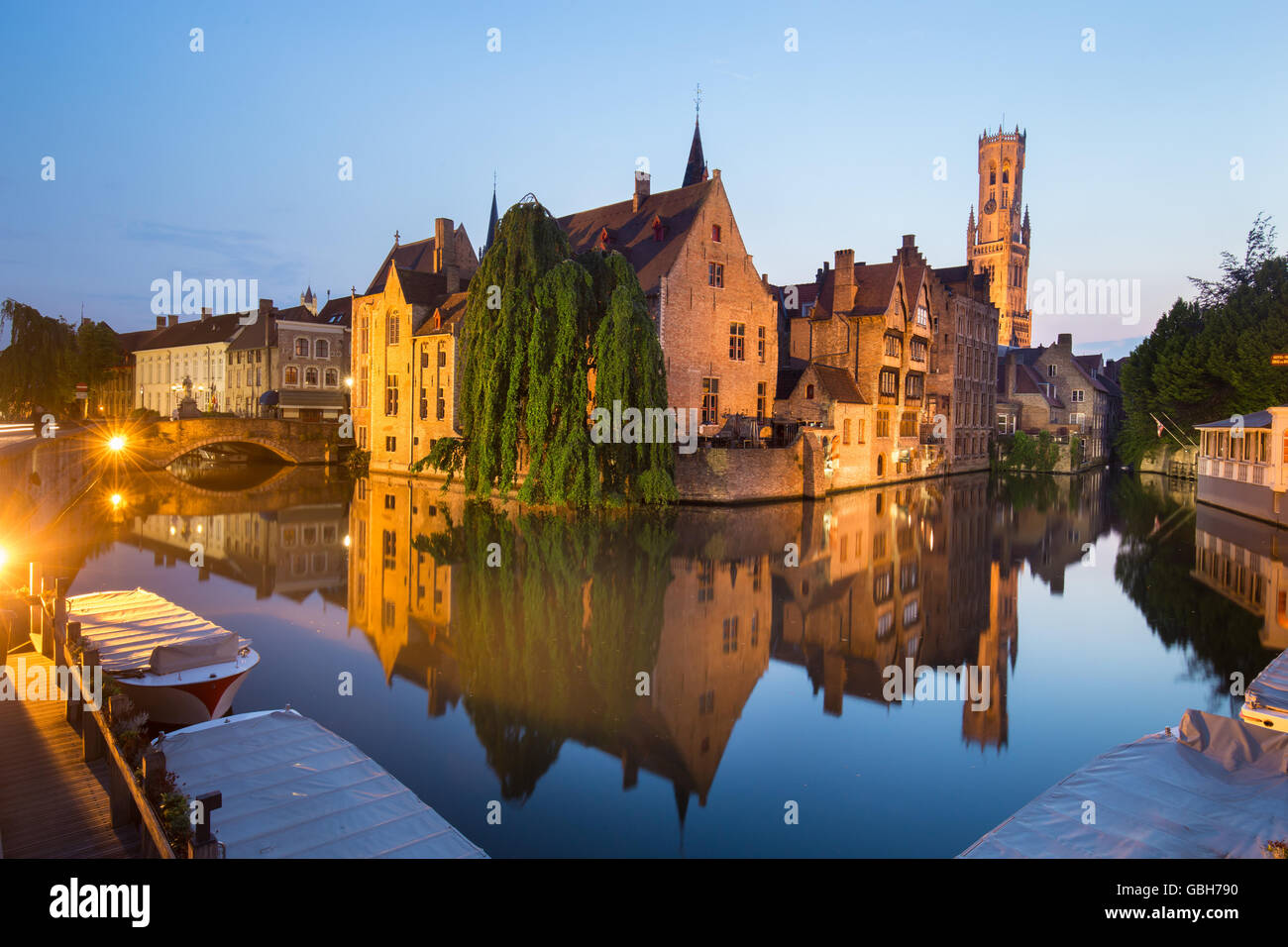 Rozenhoedkaai and Dijver river canal in Bruges, Belgium Stock Photo