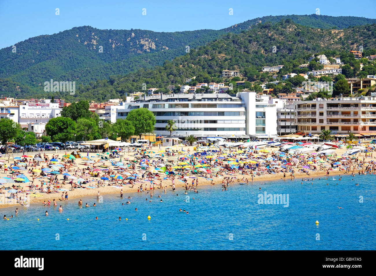 The beach at Tossa de mar on the Costa Brava in Spain Stock Photo