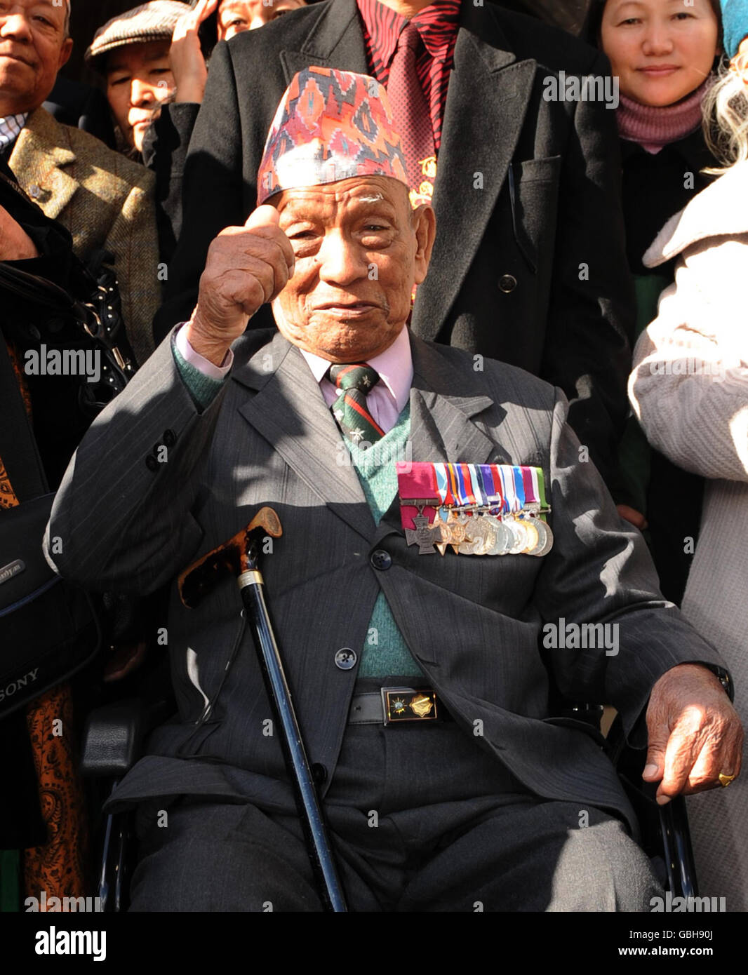 Gurkha and VC holder Tulbahadur Pun celebrates outside the High Court