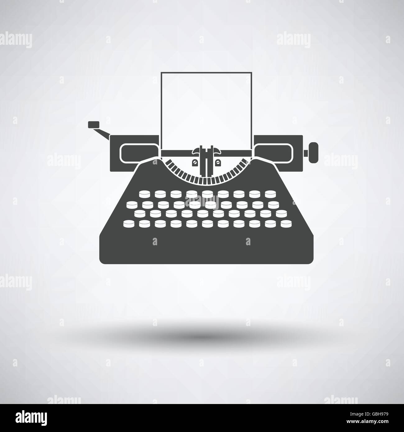 Typewriter icon on gray background, round shadow. Vector illustration