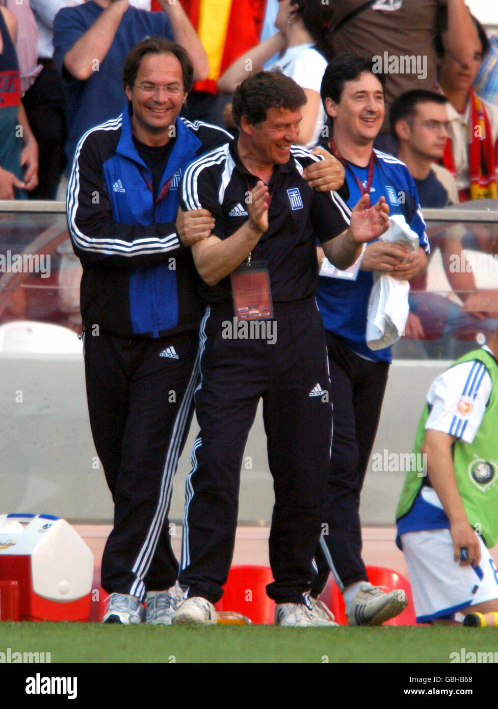 Greece coach Otto Rehhagel is all smiles after his side earned a draw ...