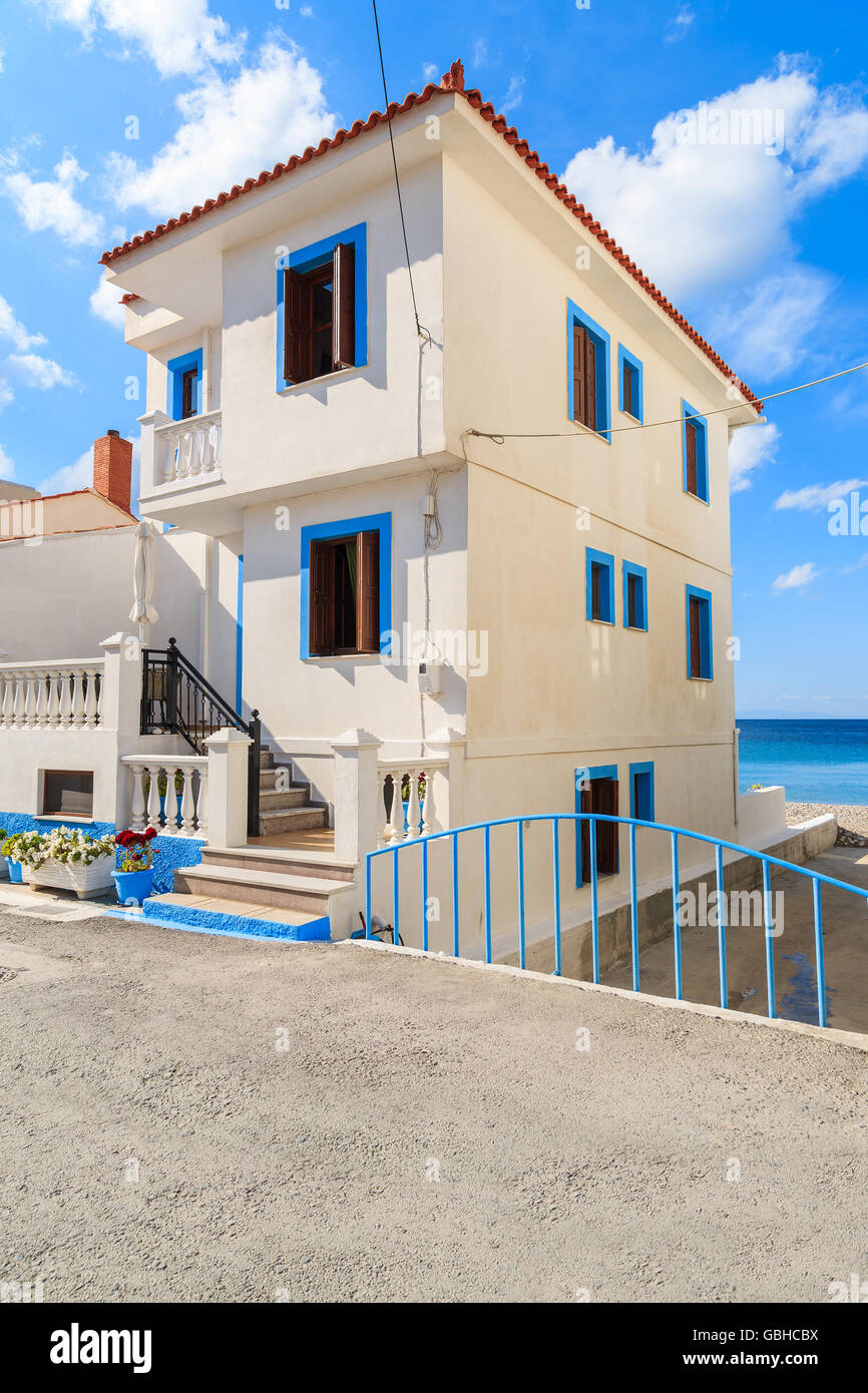 Apartment building on Kokkari beach, Samos island, Greece Stock Photo
