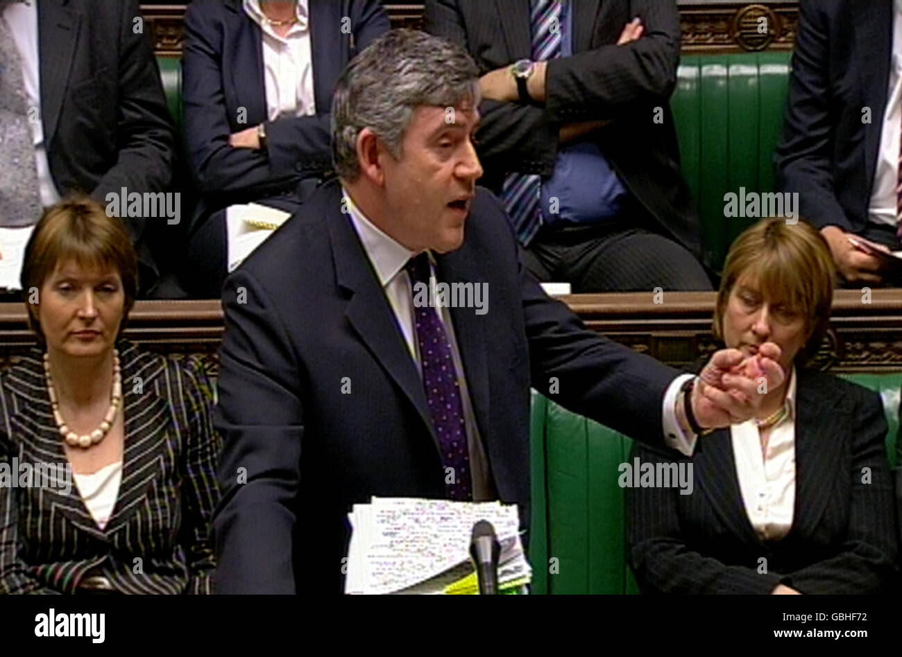 Prime Minister Gordon Brown makes a statement on economic crisis in the House of Commons, Westminster, central London. Stock Photo