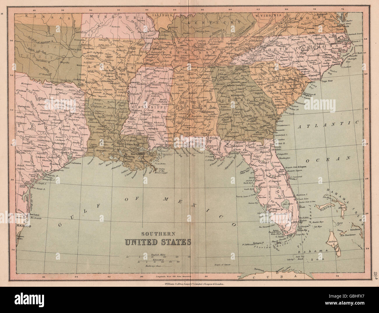 SOUTHERN UNITED STATES: Oklahoma shown as 'Indian Territory'. COLLINS, 1880 map Stock Photo