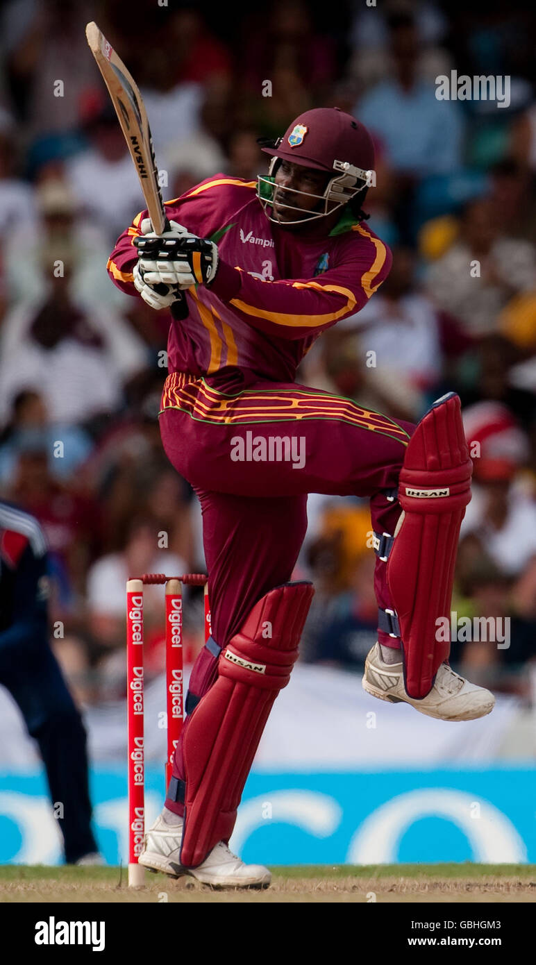 West Indian captain Chris Gayle hits from the bowling of England s