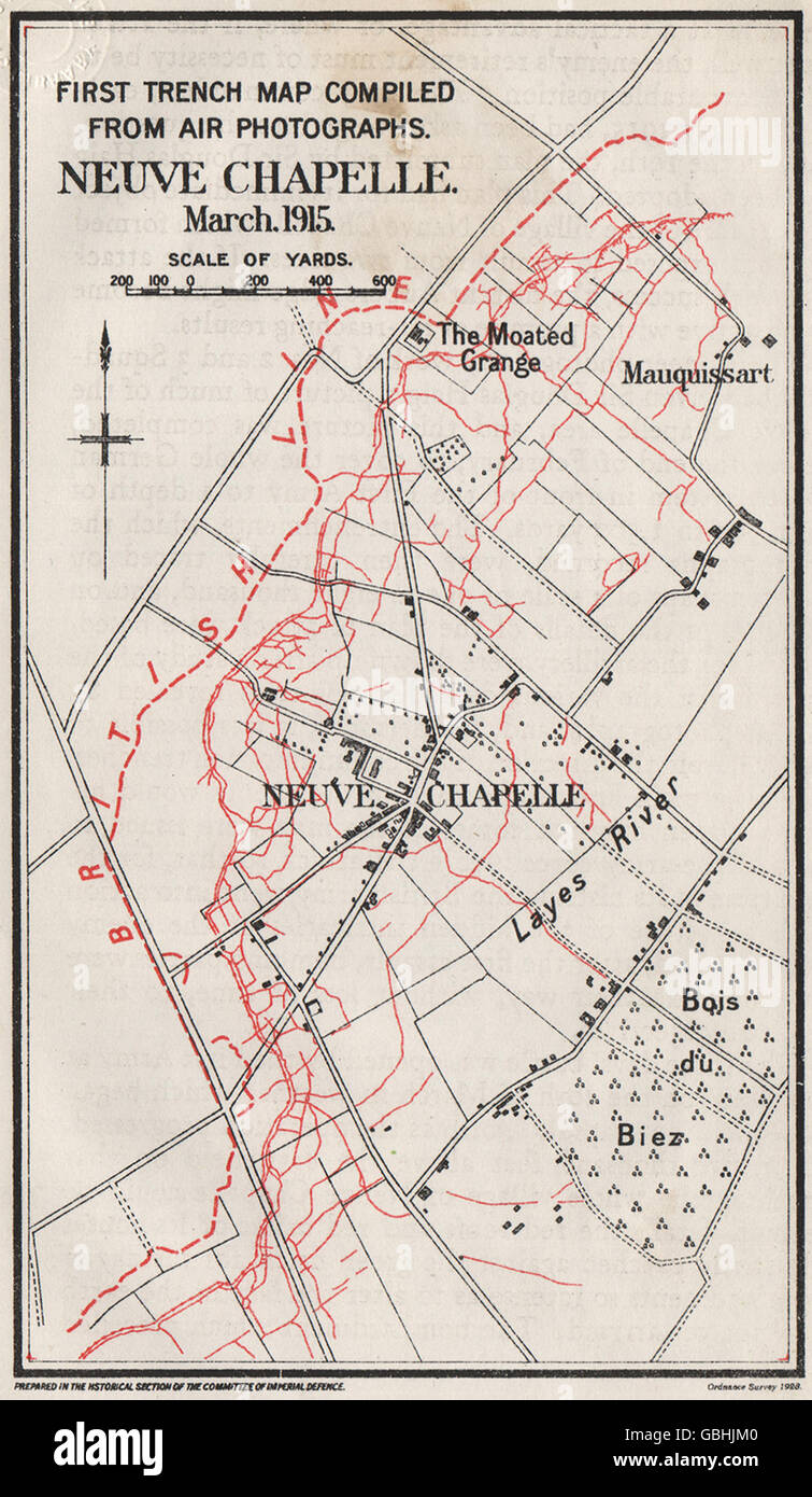 WW1 WESTERN FRONT: 1st trench map from aerial photos. Neuve Chapelle