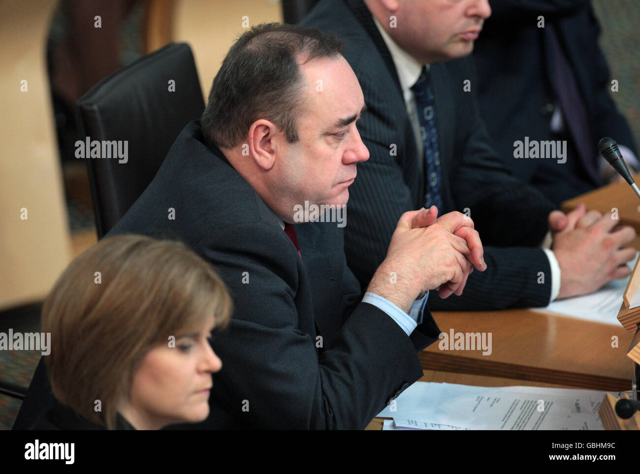 Scottish First Minister Alex Salmond with Health Secretary Nicola Sturgeon at Scottish Parliament during Question Time in Edinburgh. Stock Photo