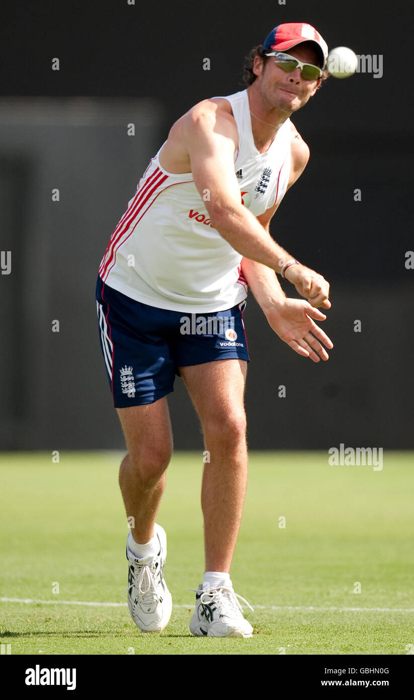 England's James Anderson during a practice session at the Beausejour Stadium, Gros Islet, St Lucia. Stock Photo