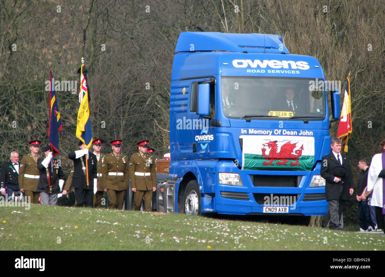 The funeral procession of Corporal Dean John, 25, is at his funeral service in Margam