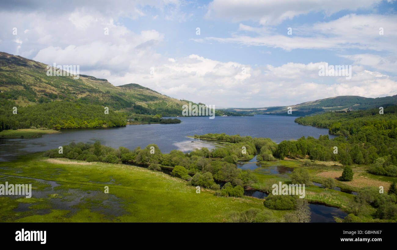 Aerial drone photo of Loch Venachar Trossachs National Park Stock Photo