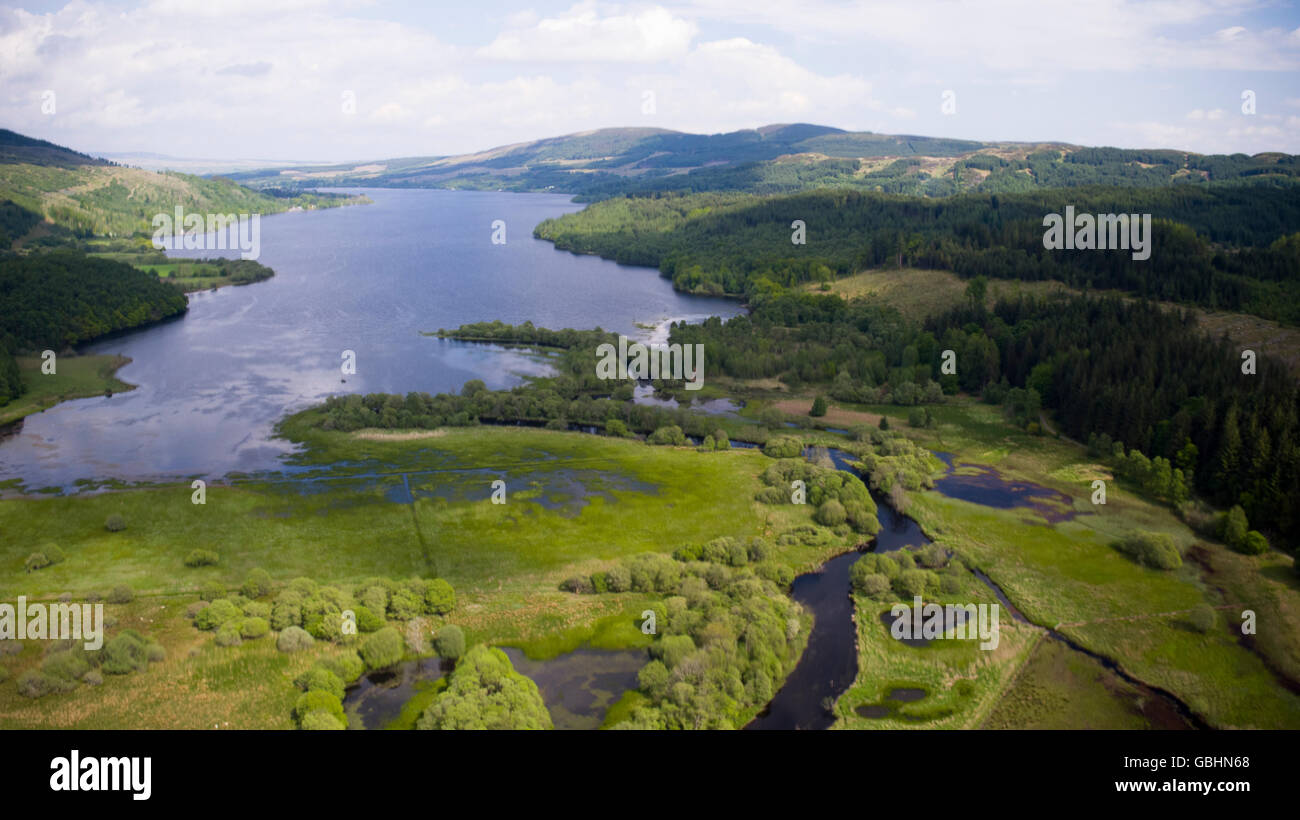 Aerial drone photo of Loch Venachar Trossachs National Park Stock Photo