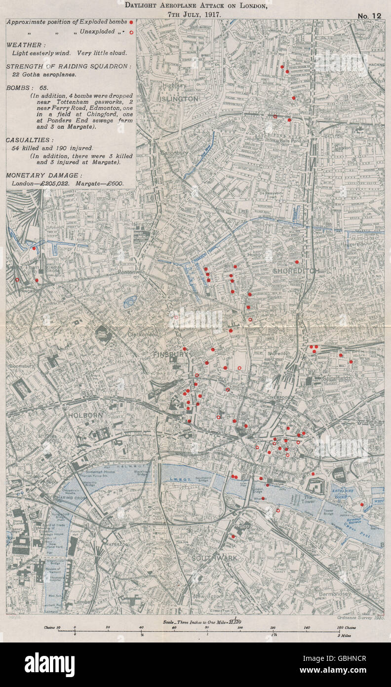 FIRST WORLD WARDaylight Aeroplane attack on London,7th July 1917.Bombs