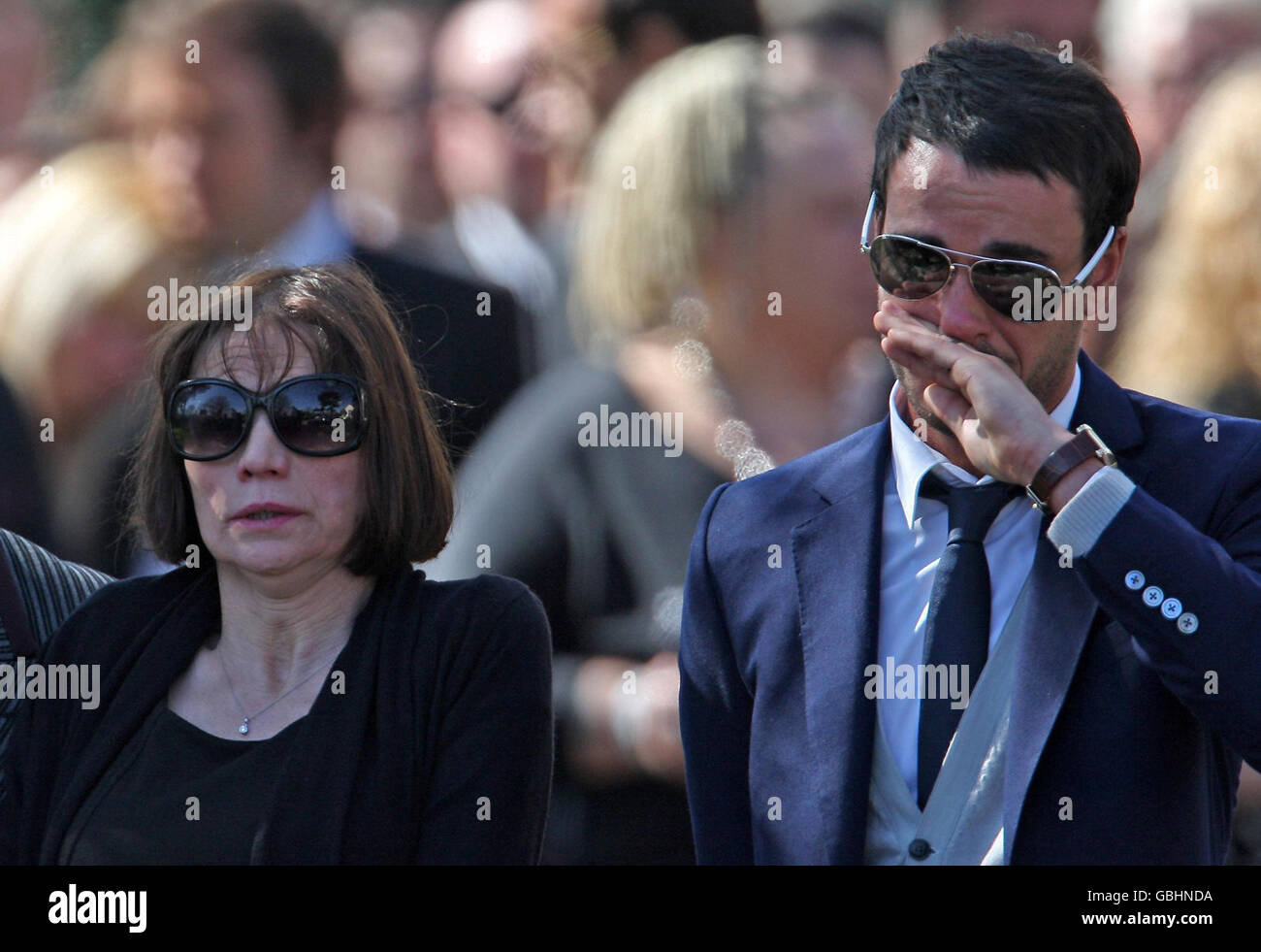 Jack Tweed and Jackiey Budden during Jade Goody's funeral at St Johns the Baptist Church, Loughton, Essex. Stock Photo