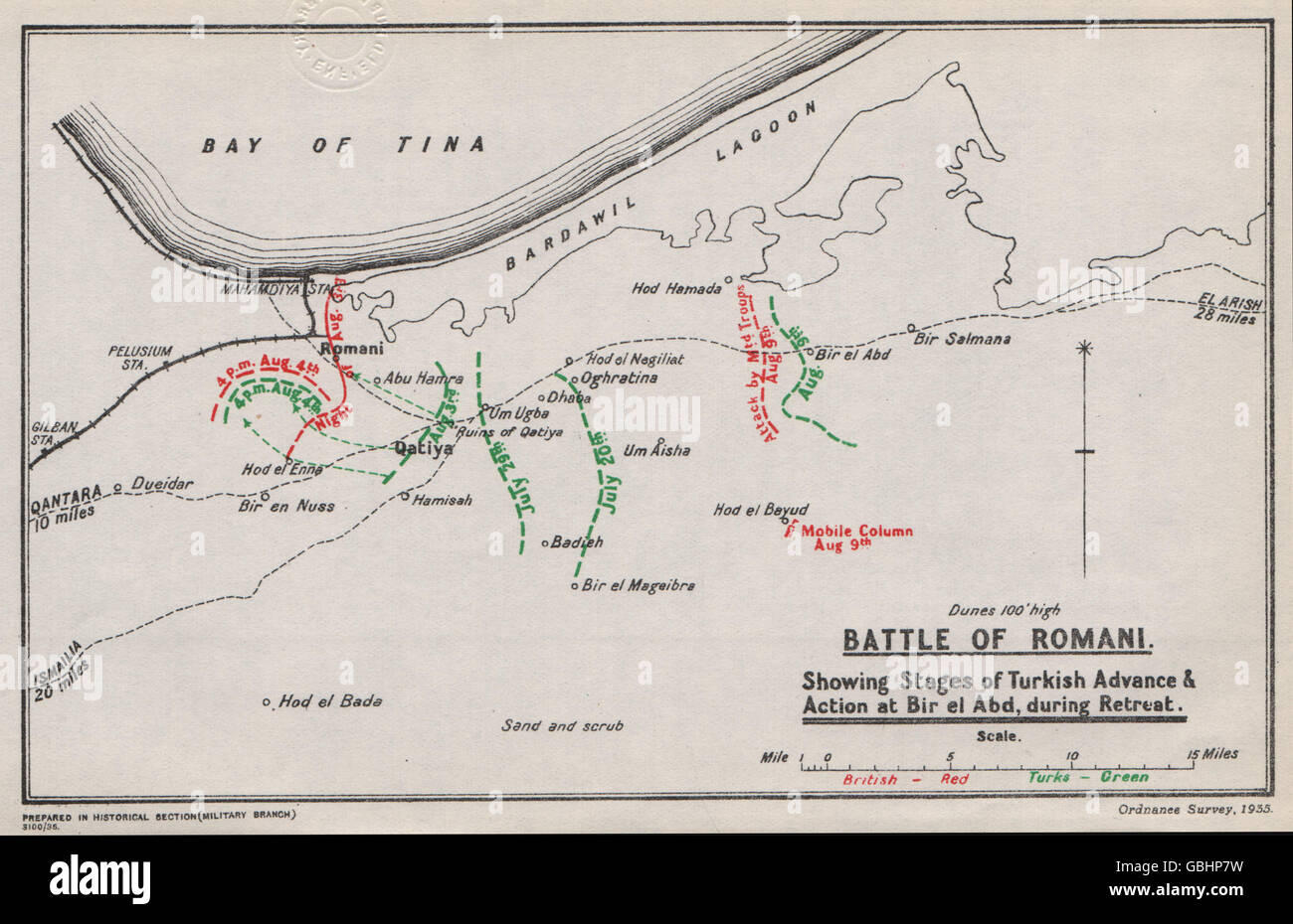 FIRST WORLD WAR: Battle of Romani. Egypt. British & Turkish positions ...