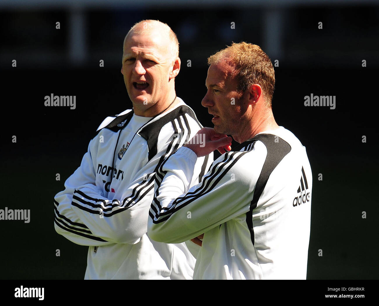 Newcastle manager Alan Shearer (right) and assistant manager Ian Dowie during the press day at St James' Park, Newcastle. Stock Photo