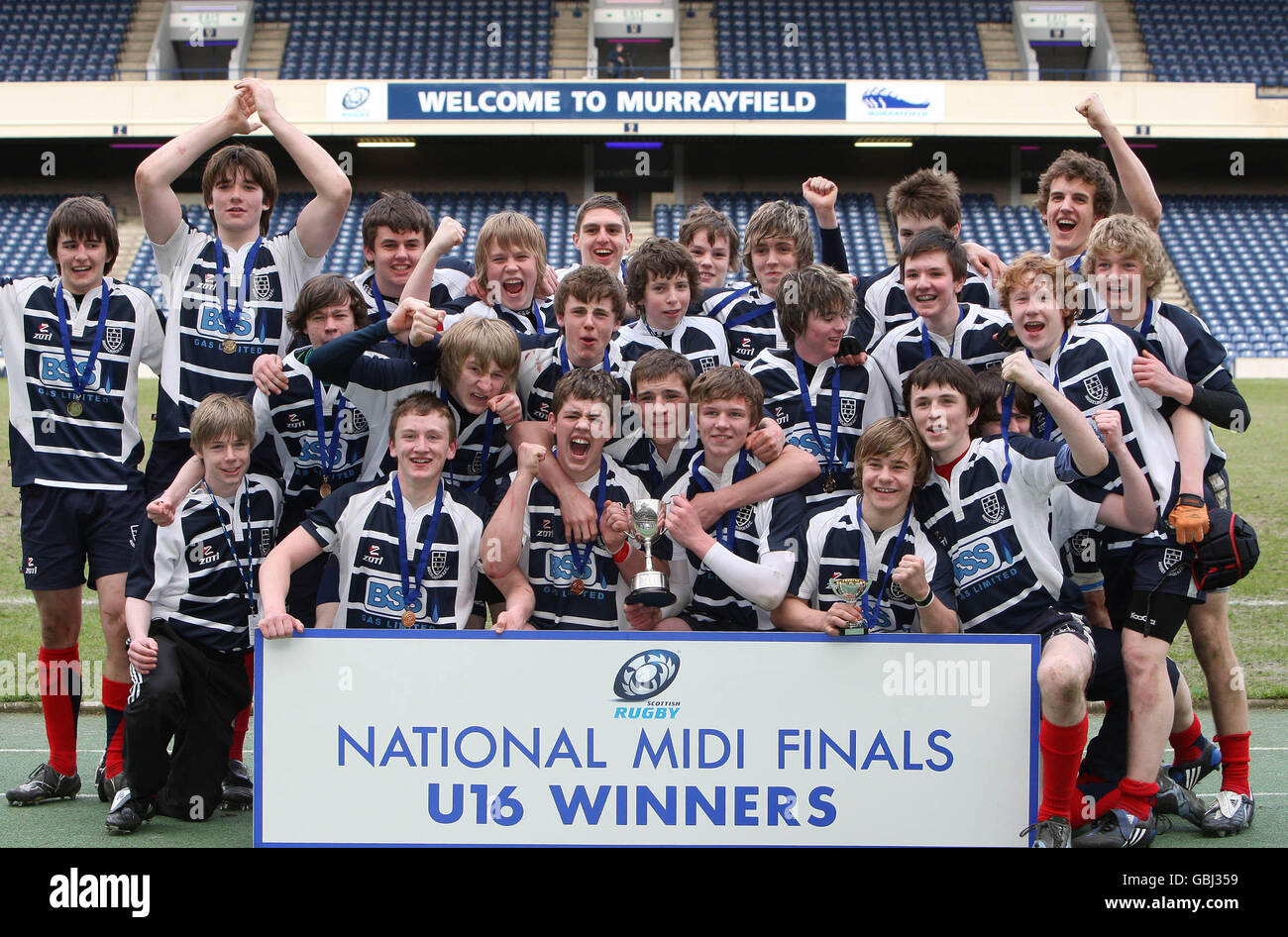 Winners of the Under 16 Cup Musselburgh, pose with the trophy following