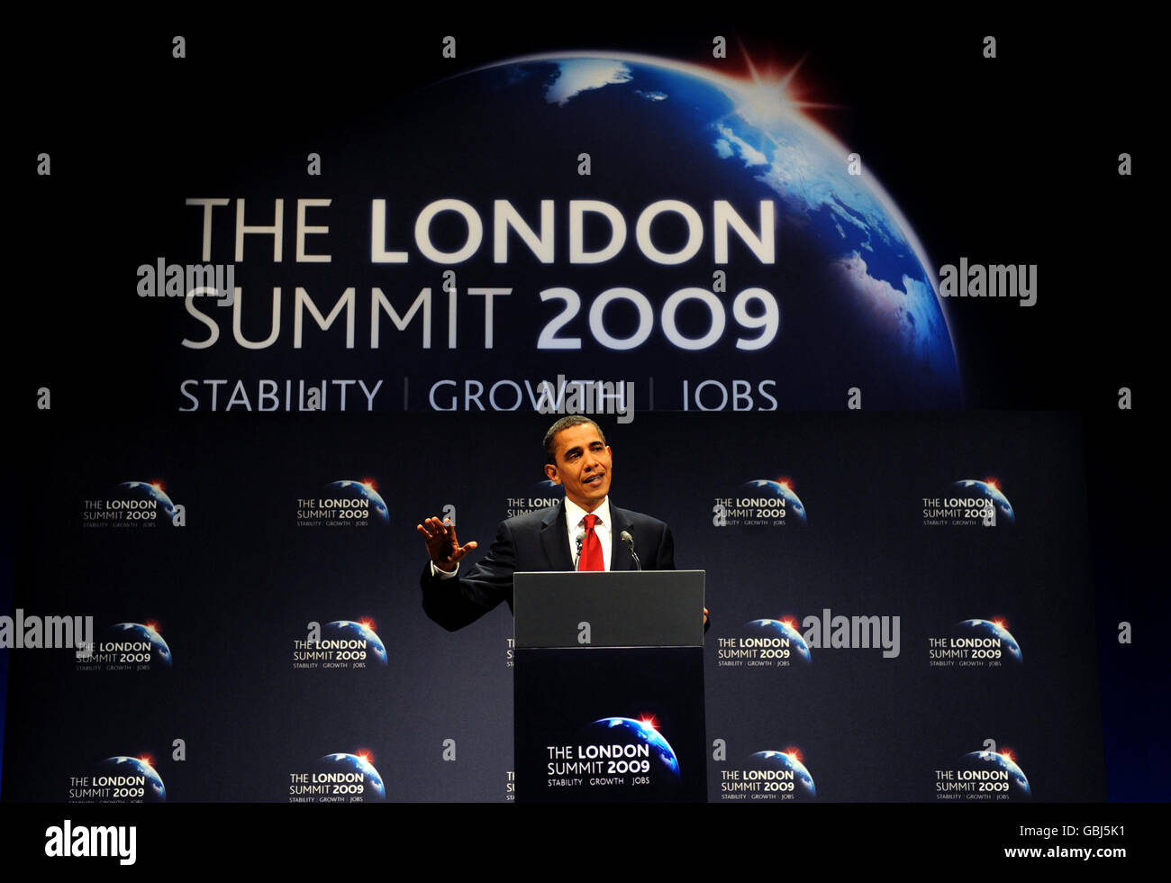 US President Barack Obama gives a speech at the G20 summit in the Excel ...