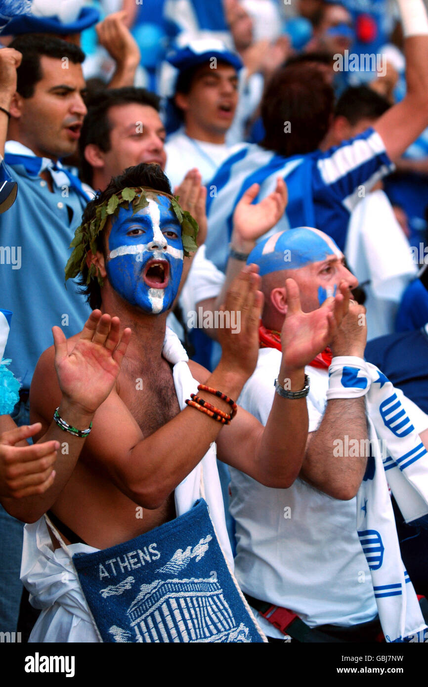 Soccer - UEFA European Championship 2004 - Group A - Greece v Spain. Greece fans cheer on their team Stock Photo