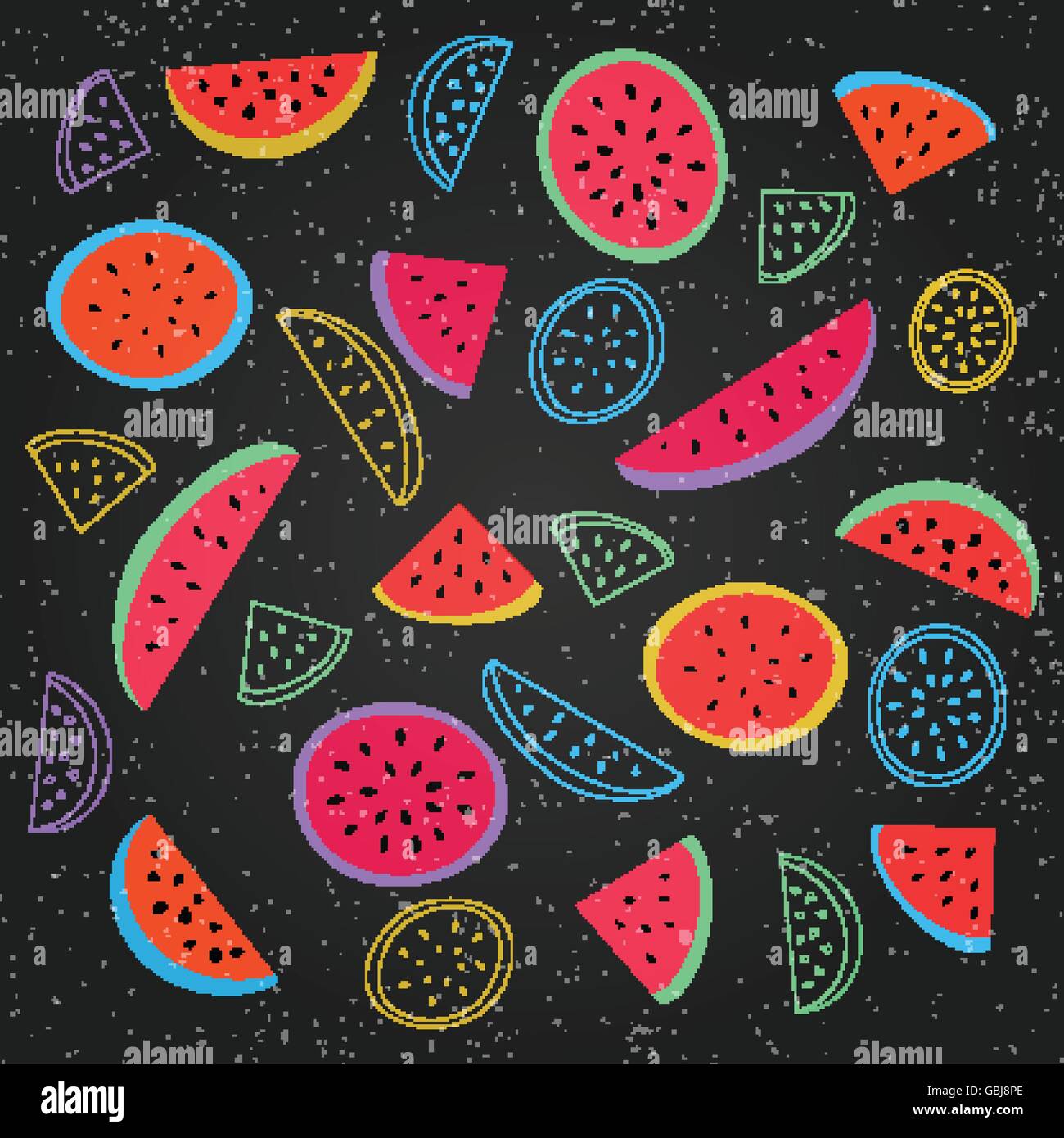 seamless pattern with ripe watermelon symbol over black background ...