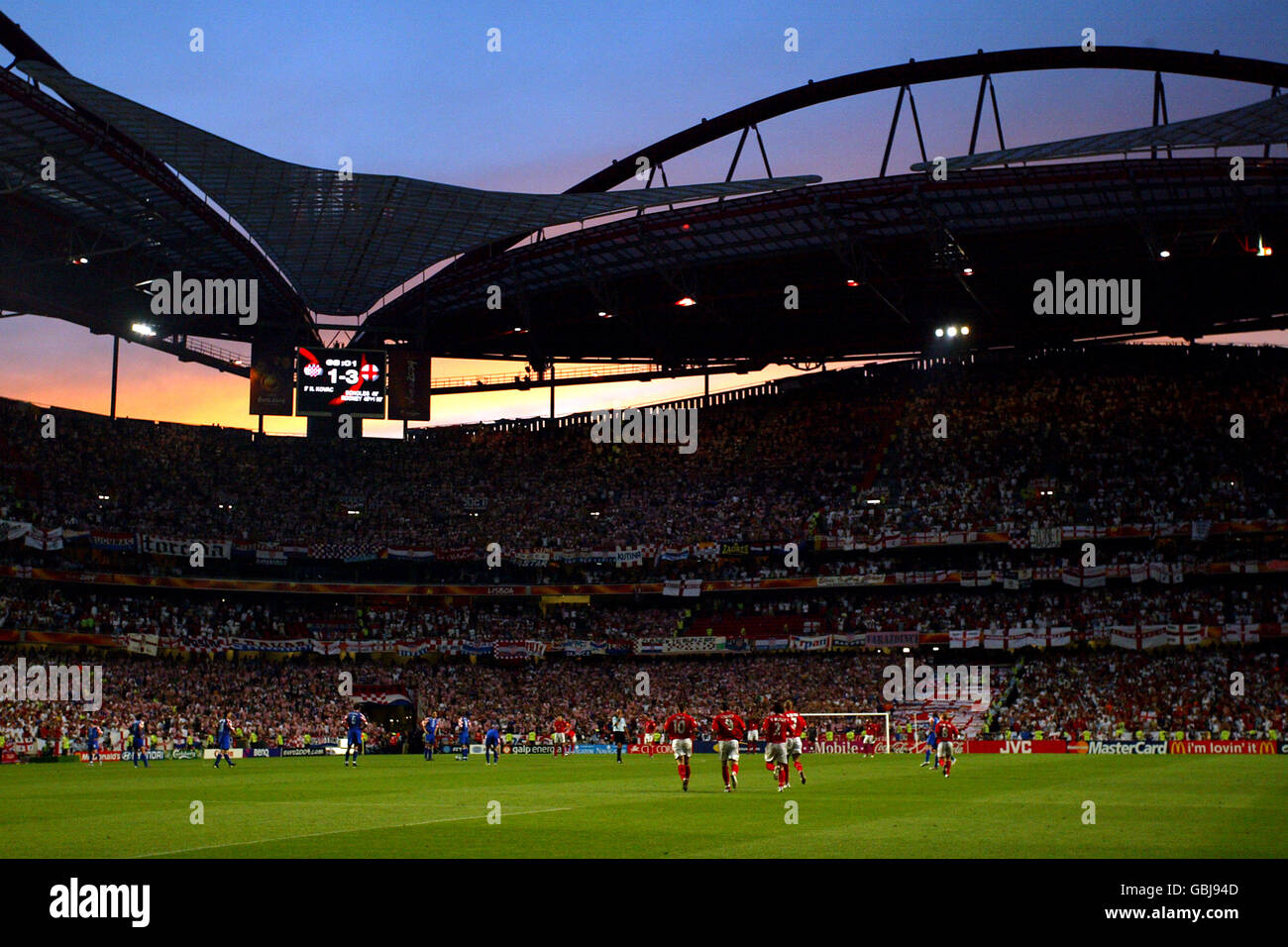 Football euro 2004 general view scoreboard hi-res stock