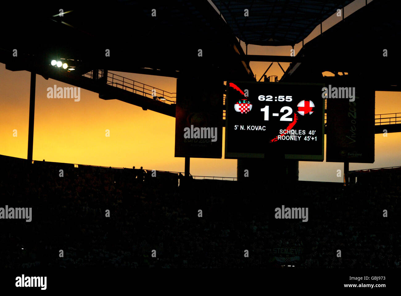 Football euro 2004 general view scoreboard hi-res stock