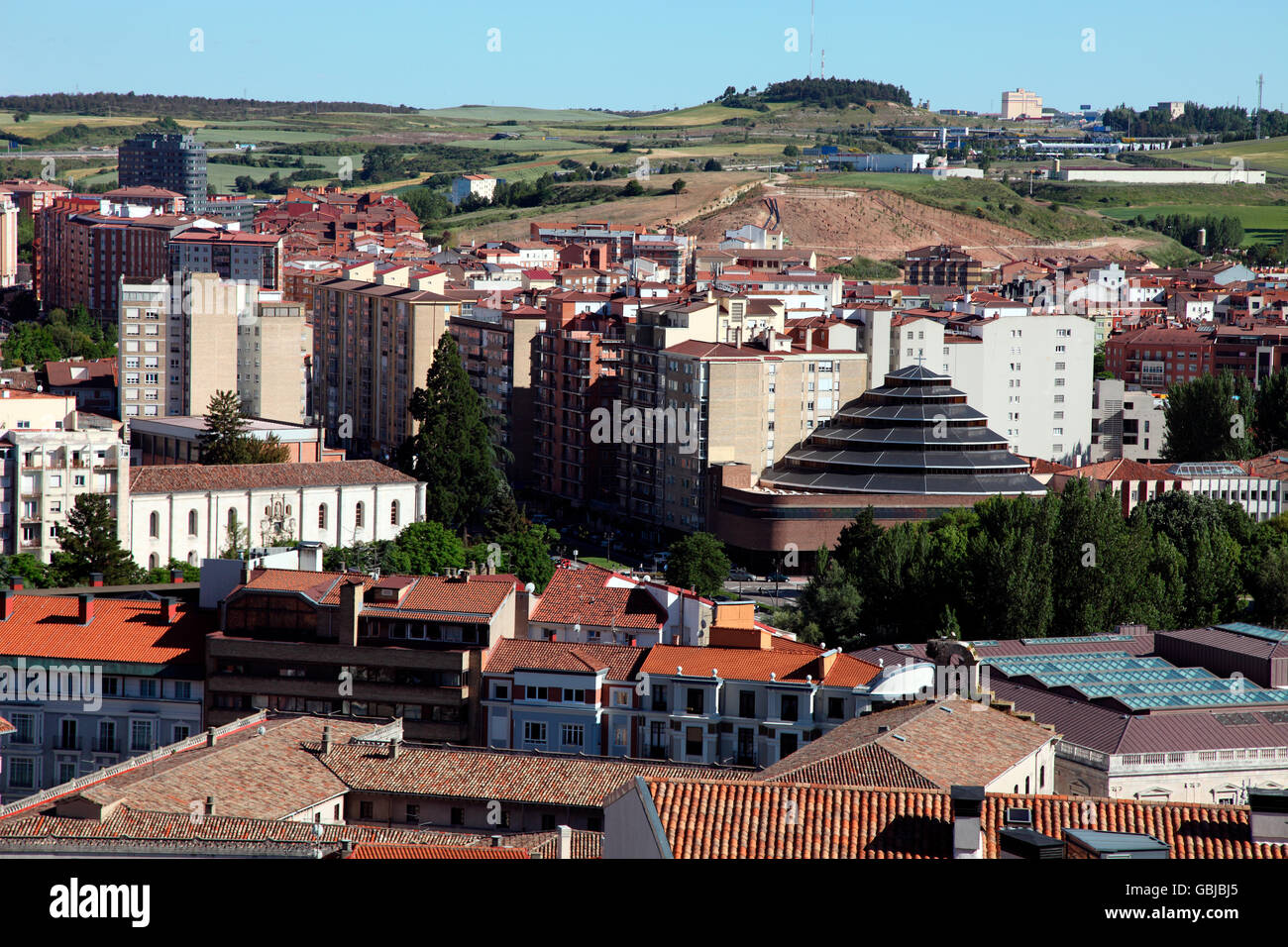 Apartment buildings and contemporary convent in Burgos new town, Castile y Leon Stock Photo
