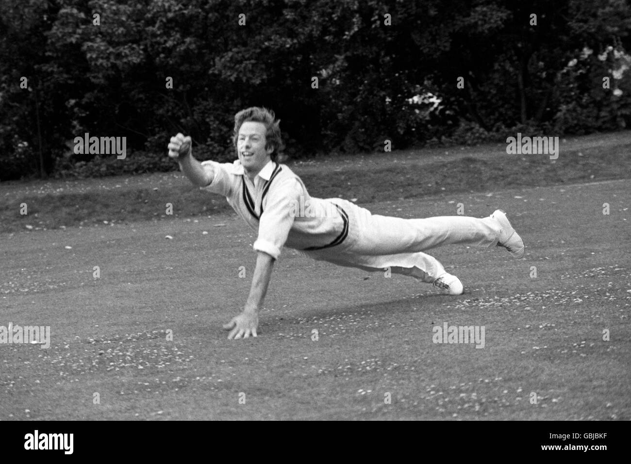 Mark Thatcher, so of Margaret Thatcher dives for a catch as he plays for the House of Commons cricket team. Stock Photo