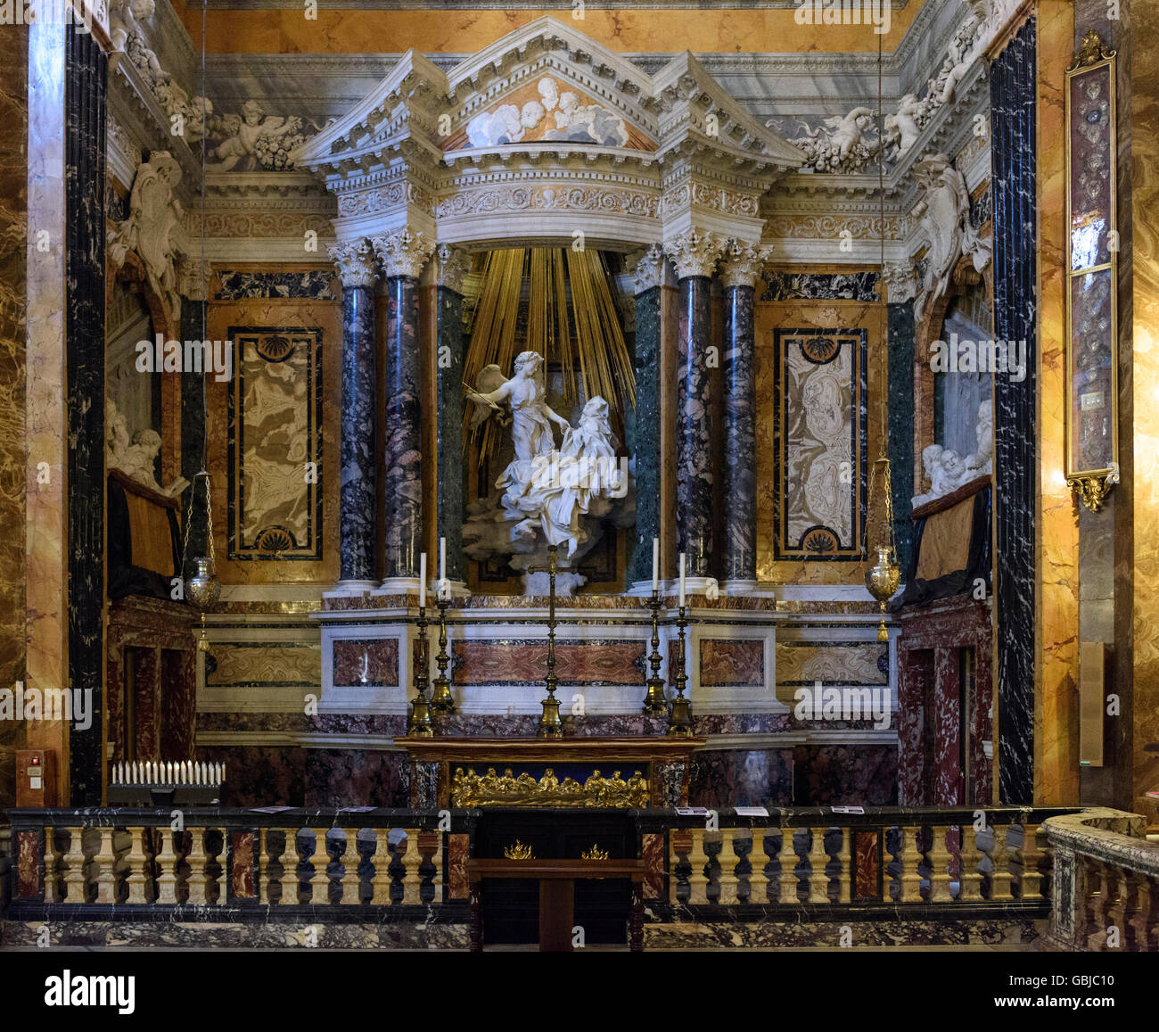 Rome. Italy. Bernini's sculpture of The Ecstasy of St Teresa (1647-1652), in the Cornaro Chapel, Santa Maria della Vittoria. Stock Photo