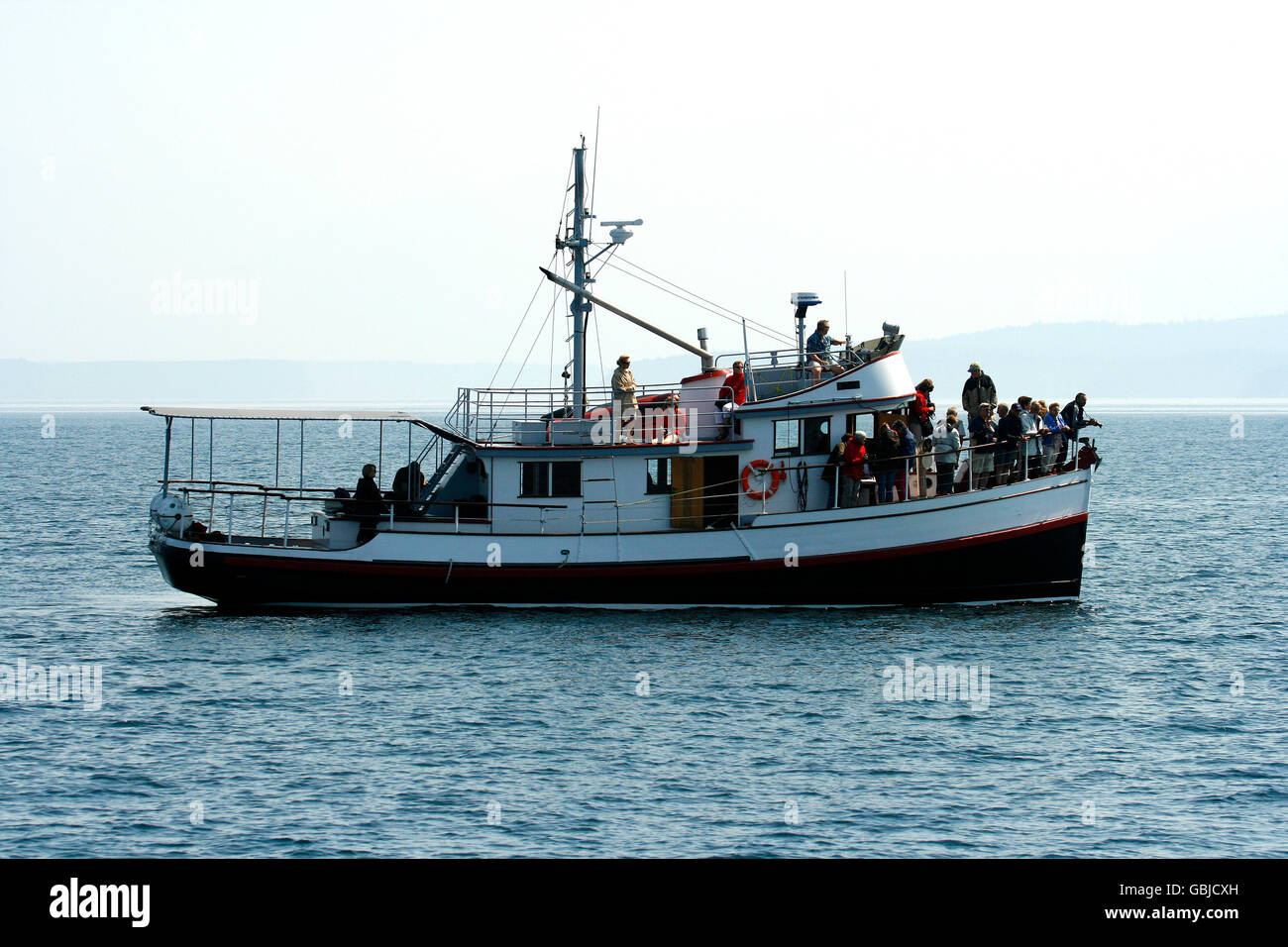 Ship to watch whales. Telegraph Cove. Vancouver island. British Columbia. Canada Stock Photo