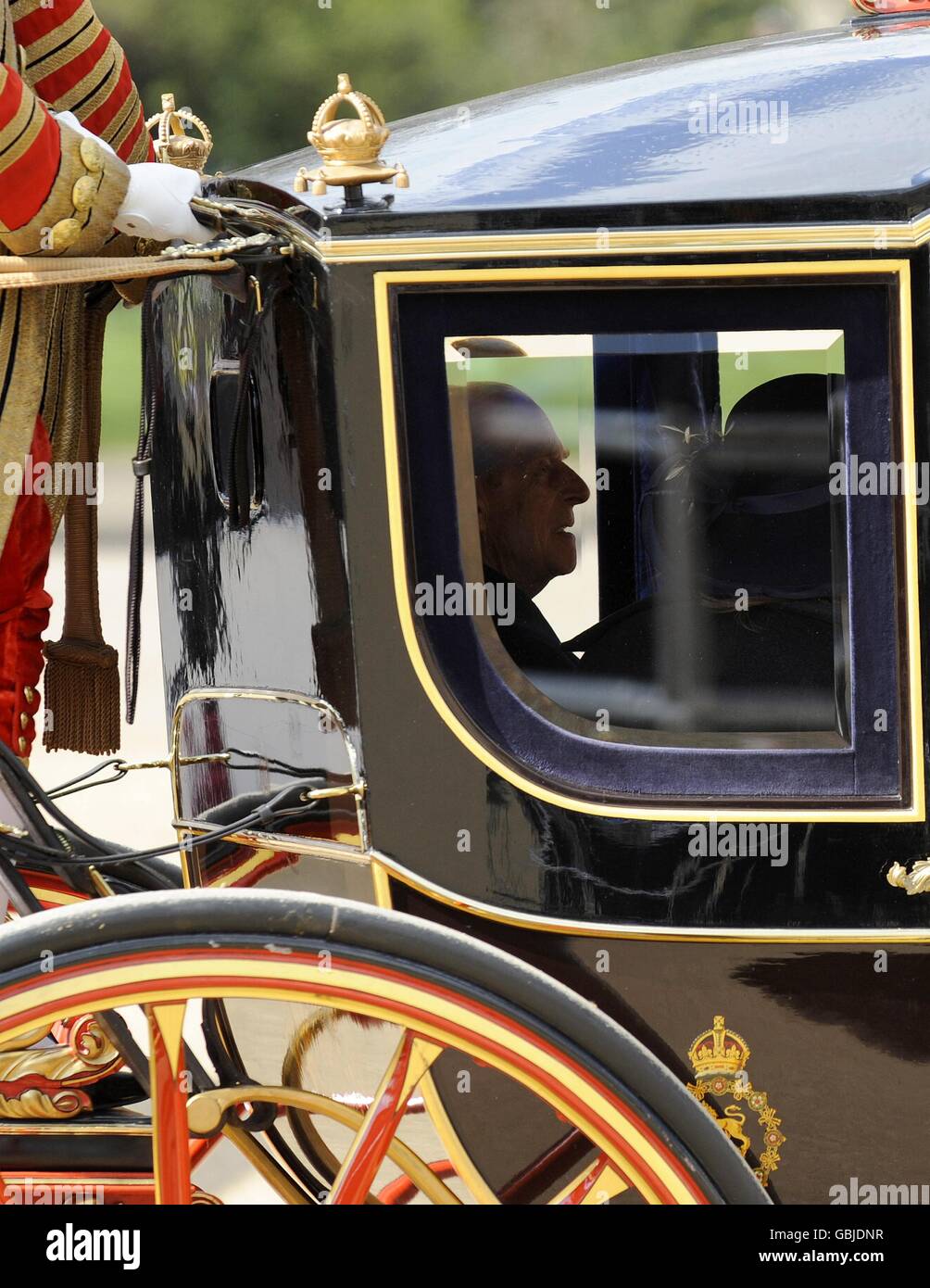 The Duke of Edinburgh leaves after the Ceremonial Welcome for Mexico's President Felipe Calderon, at Horseguards in London. Stock Photo