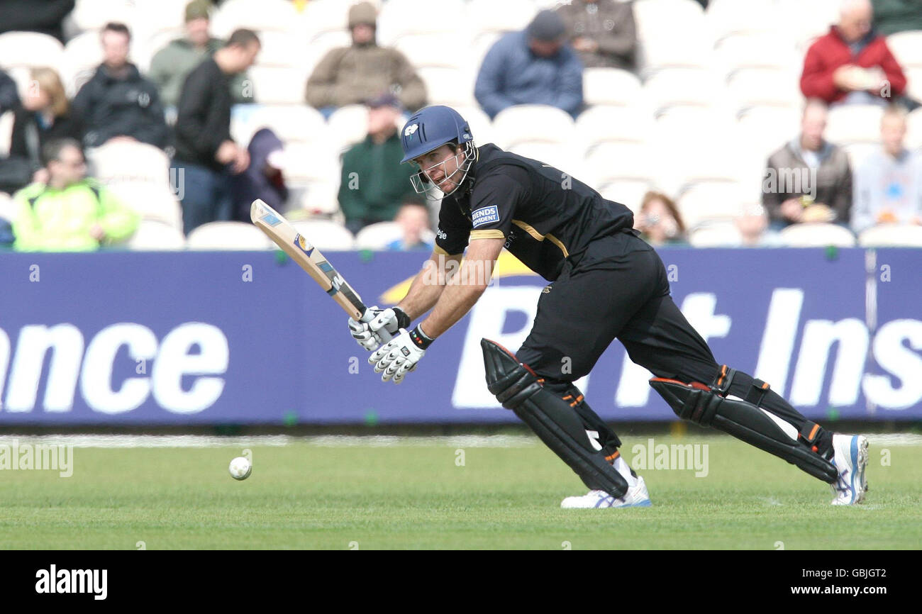 Yorkshire's Michael Vaughan plays a shot during a friendly at Old Trafford, Manchester. Stock Photo