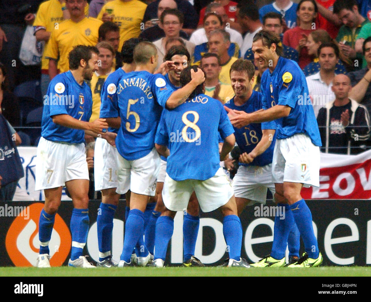 Italy's Antonio Cassano (second right) celebrates scoring the opening goal with his teammates Stock Photo