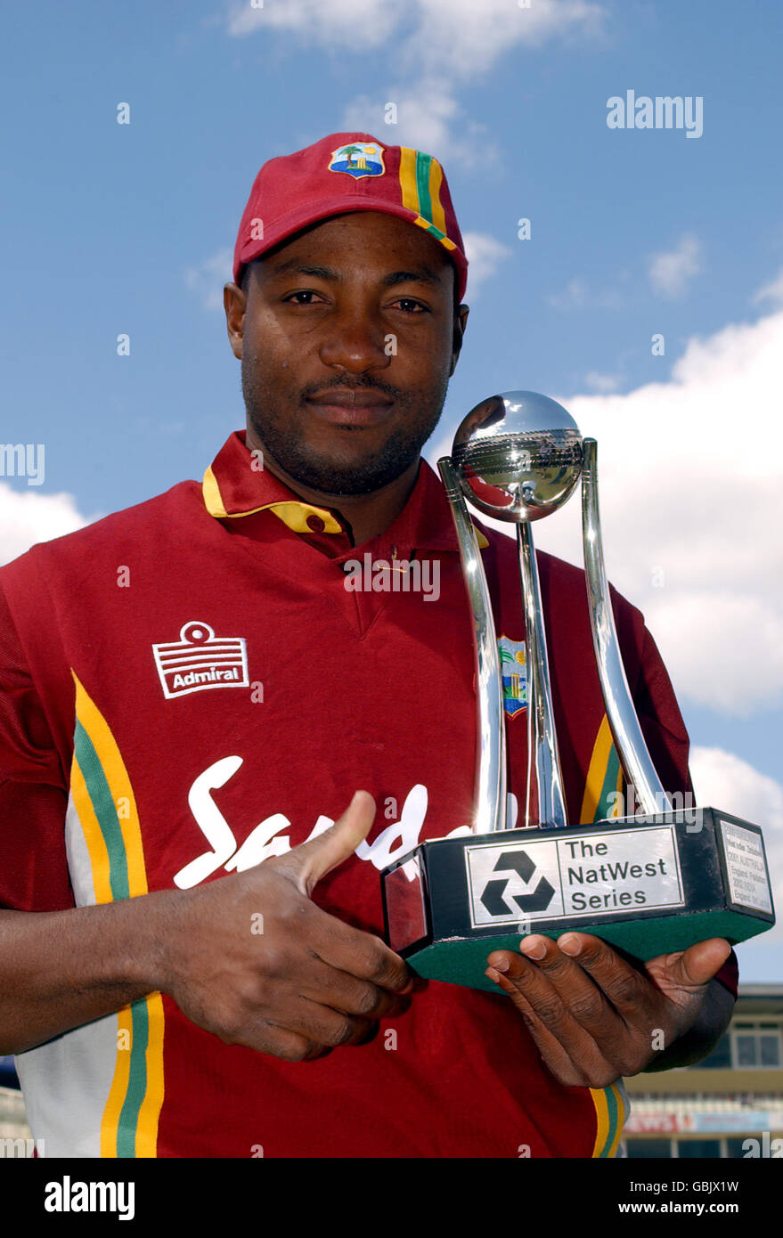 Cricket - NatWest Series 2004 - West Indies Nets. West Indies' captain Brian Lara with the NatWest Series Trophy Stock Photo