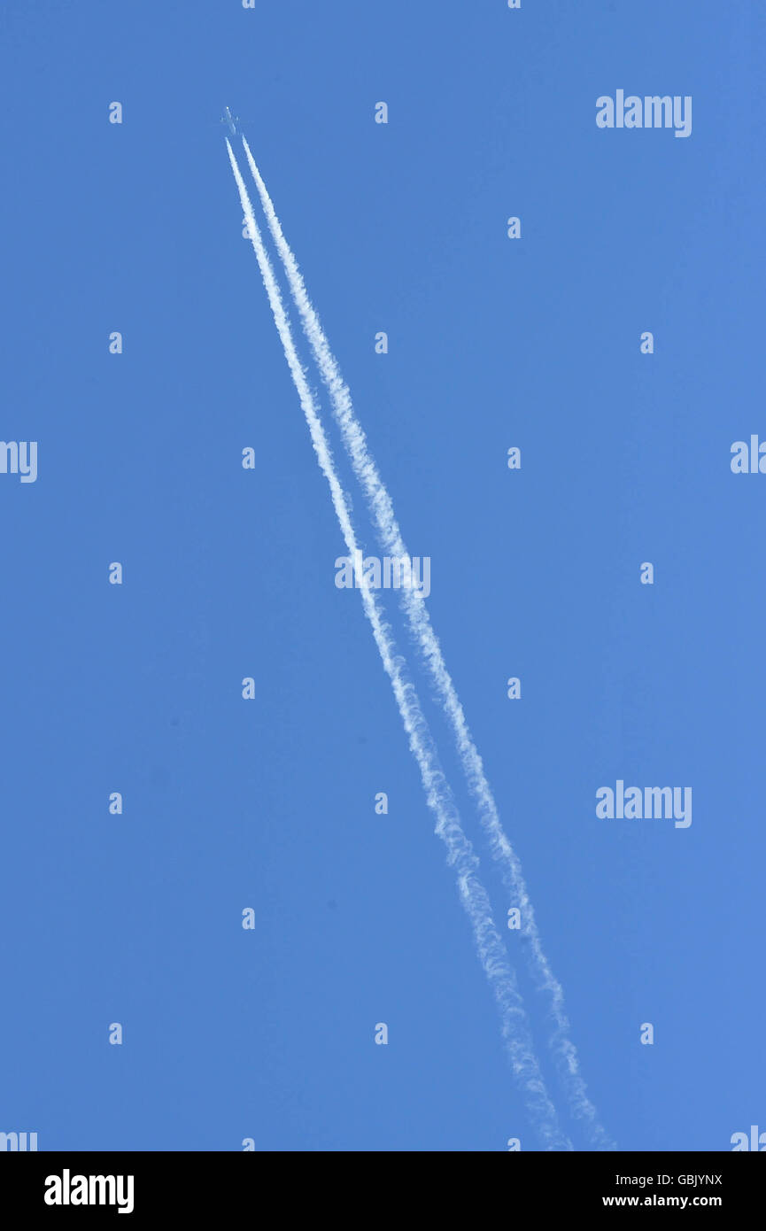Stock of vapour trail. A general view of an aeroplane's vapour trail. Stock Photo