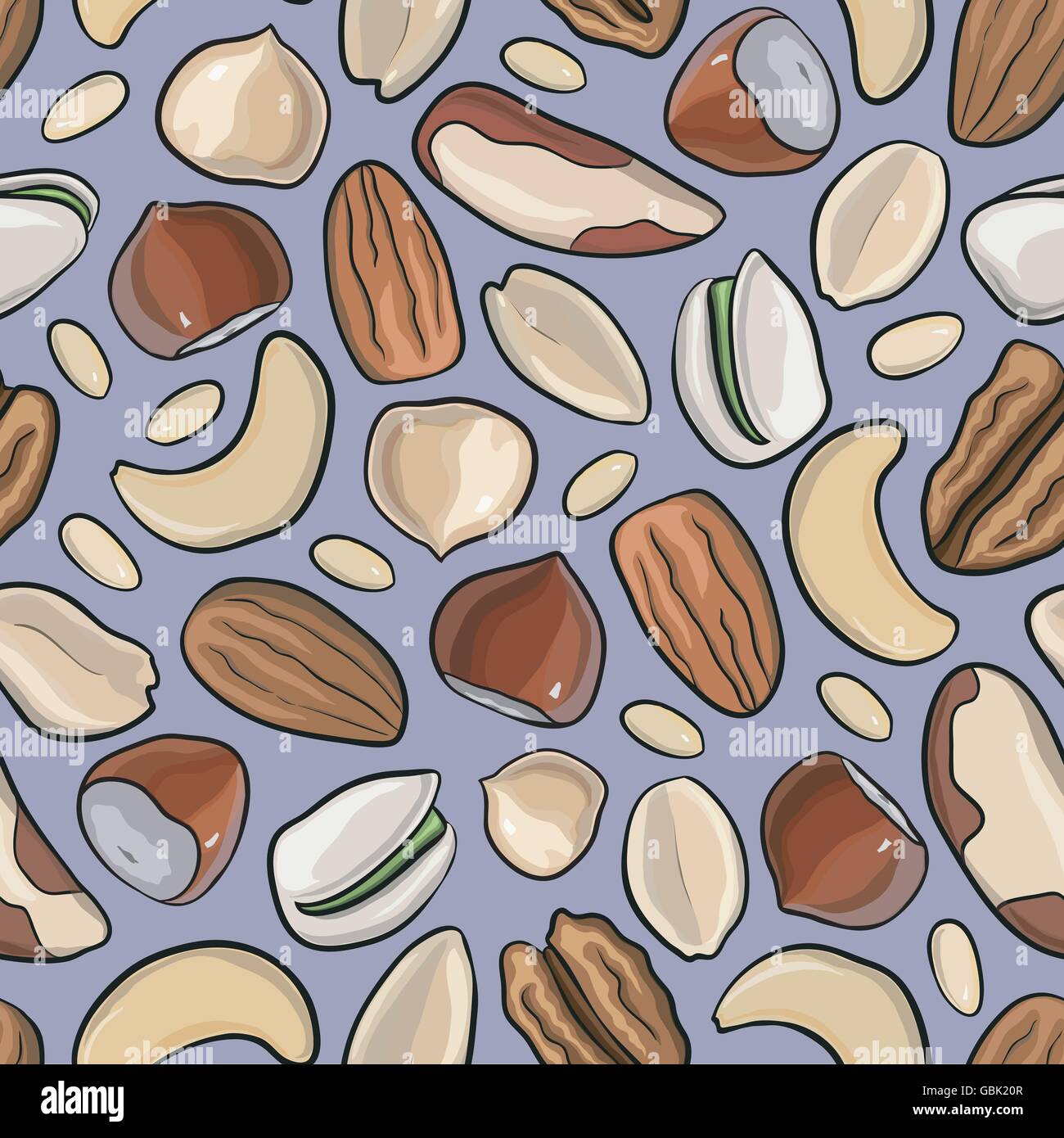 Vector seamless pattern nuts. hazelnut, almonds, peanuts, walnut ...