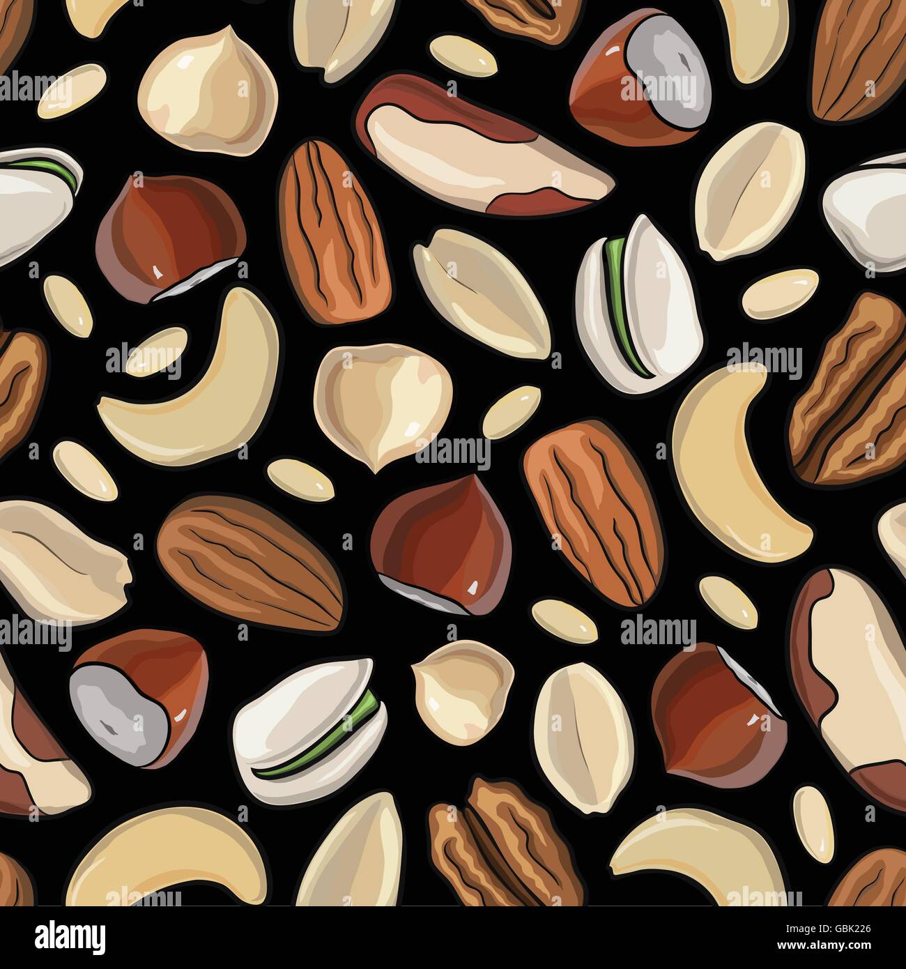 Vector seamless pattern nuts. hazelnut, almonds, peanuts, walnut ...