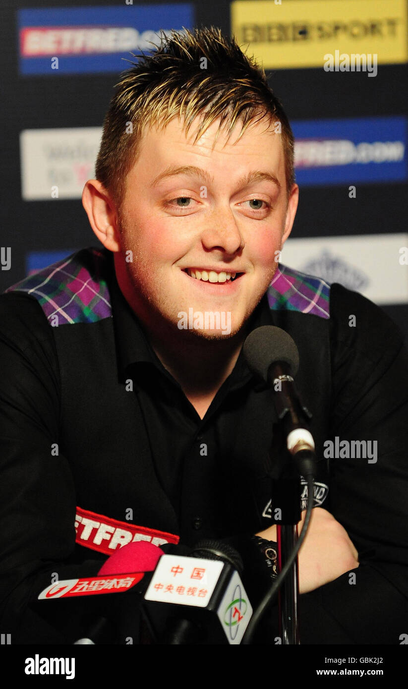 Mark Allen smiles during a press conference after beating ...