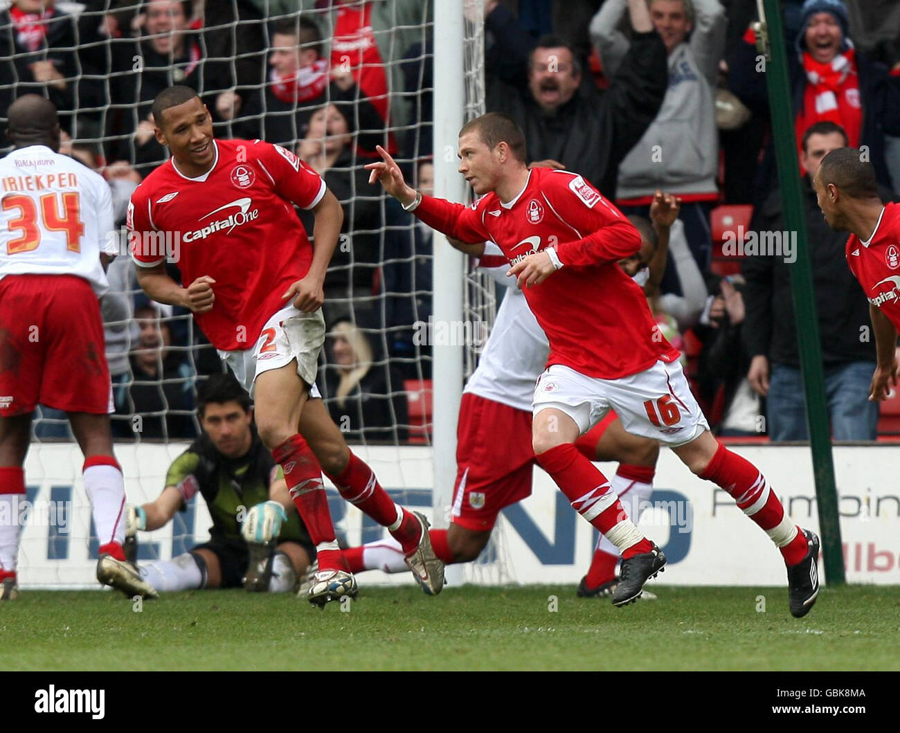Nottingham Forest's Joe Garner celebrates scoring their second goal of the game during the Coca-Cola Football League Championship match at the City Ground, Nottingham. Stock Photo