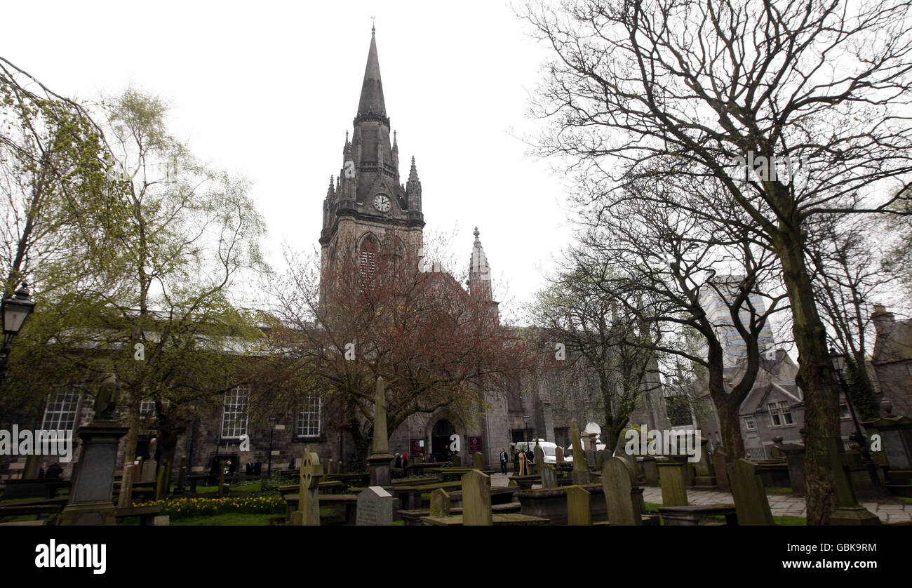 A general view of the Kirk of St Nicholas Uniting in Aberdeen ahead of a memorial service for sixteen men who died when their helicopter crashed in the North Sea. Stock Photo